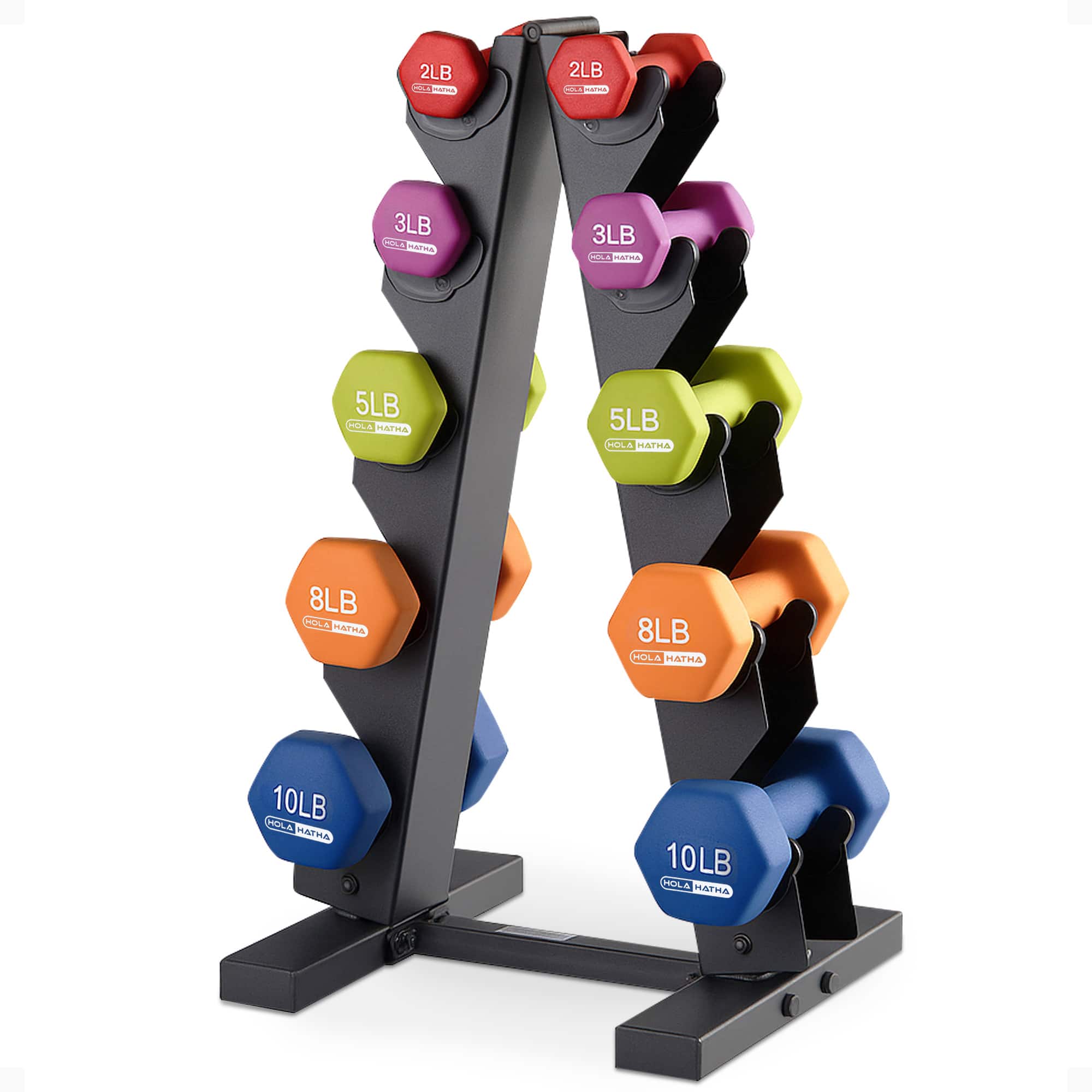 HolaHatha - Neoprene Dumbbell Free Hand Weight Set with Storage Rack - Multicolor