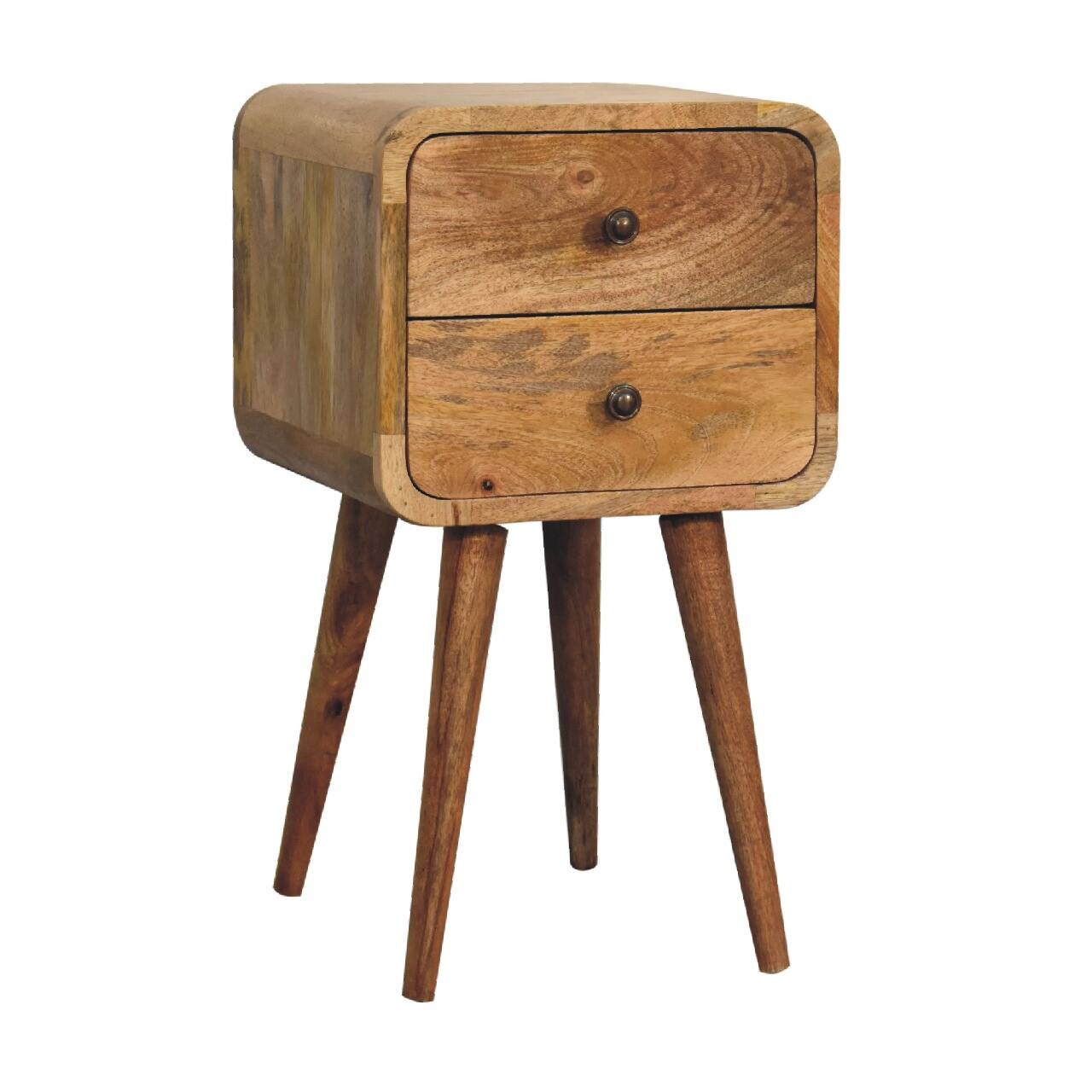 Back. Artisan Furniture - Artisan Furniture Solid Wood Mini Oak-ish Curved Nightstand, 2 Drawers, Nordic Legs, Light Brown - Oak.