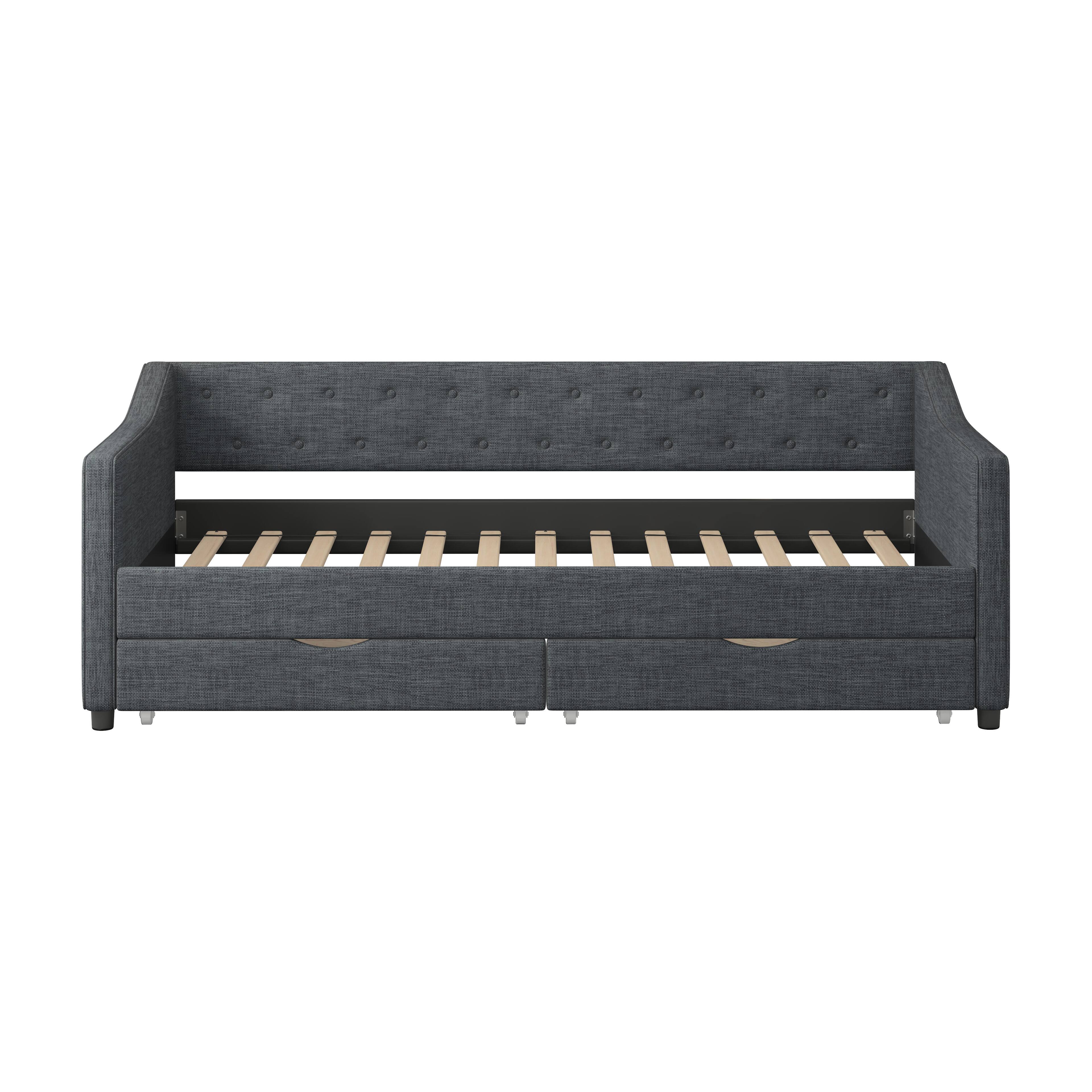 Alt View 1. Tiramisubest - Twin Size Daybed with Drawers Upholstered Tufted Sofa Bed, with Button on Back and Piping on Waved Shape Arms-Dark Grey - DARK GREY.