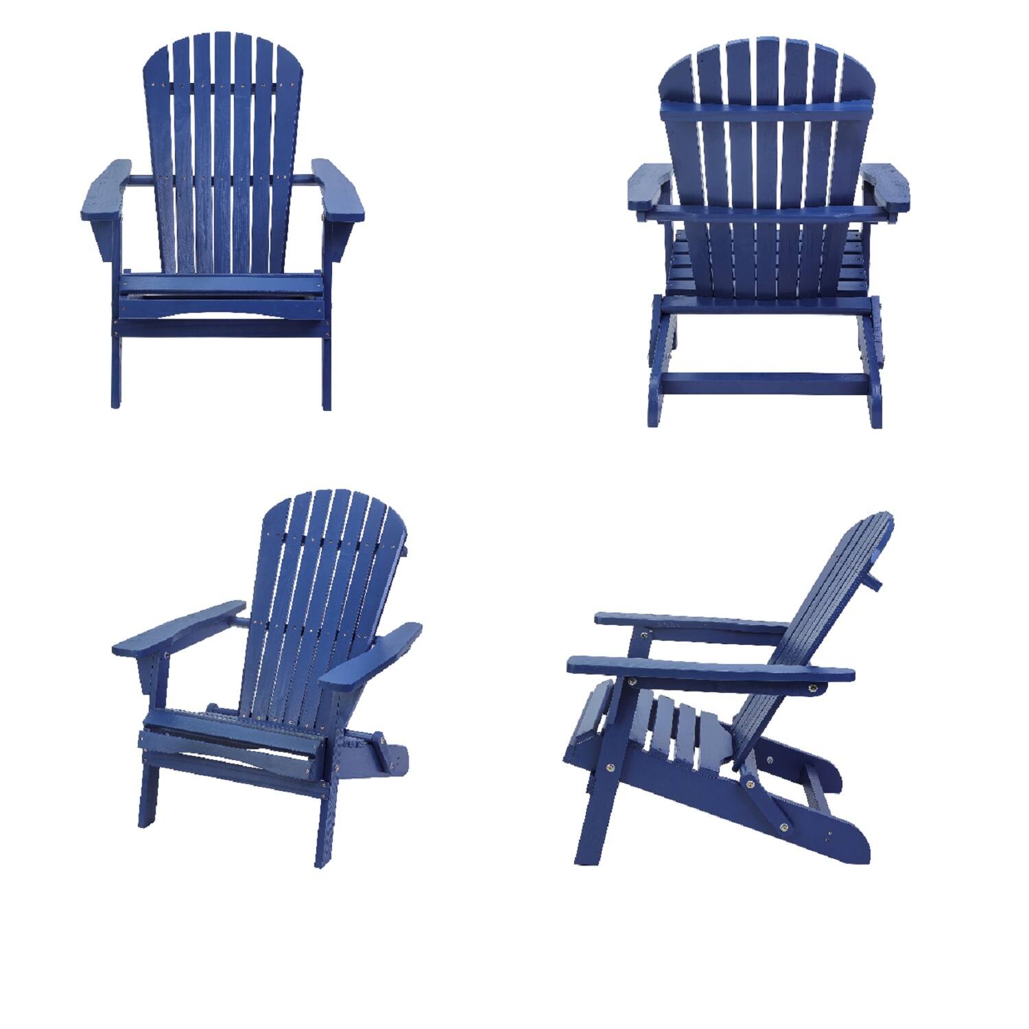 Angle. Jiallo - Grand Collection Folding Large Size Adirondack Chair Pine Wood, Navy Blue - Navy Blue.