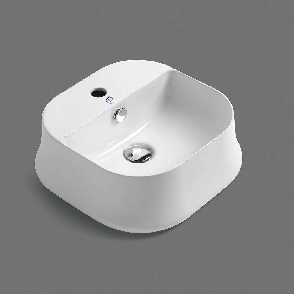 Left. Whitehaus - Britannia Square Above Mount Basin with Single Faucet Hole Drill - White.