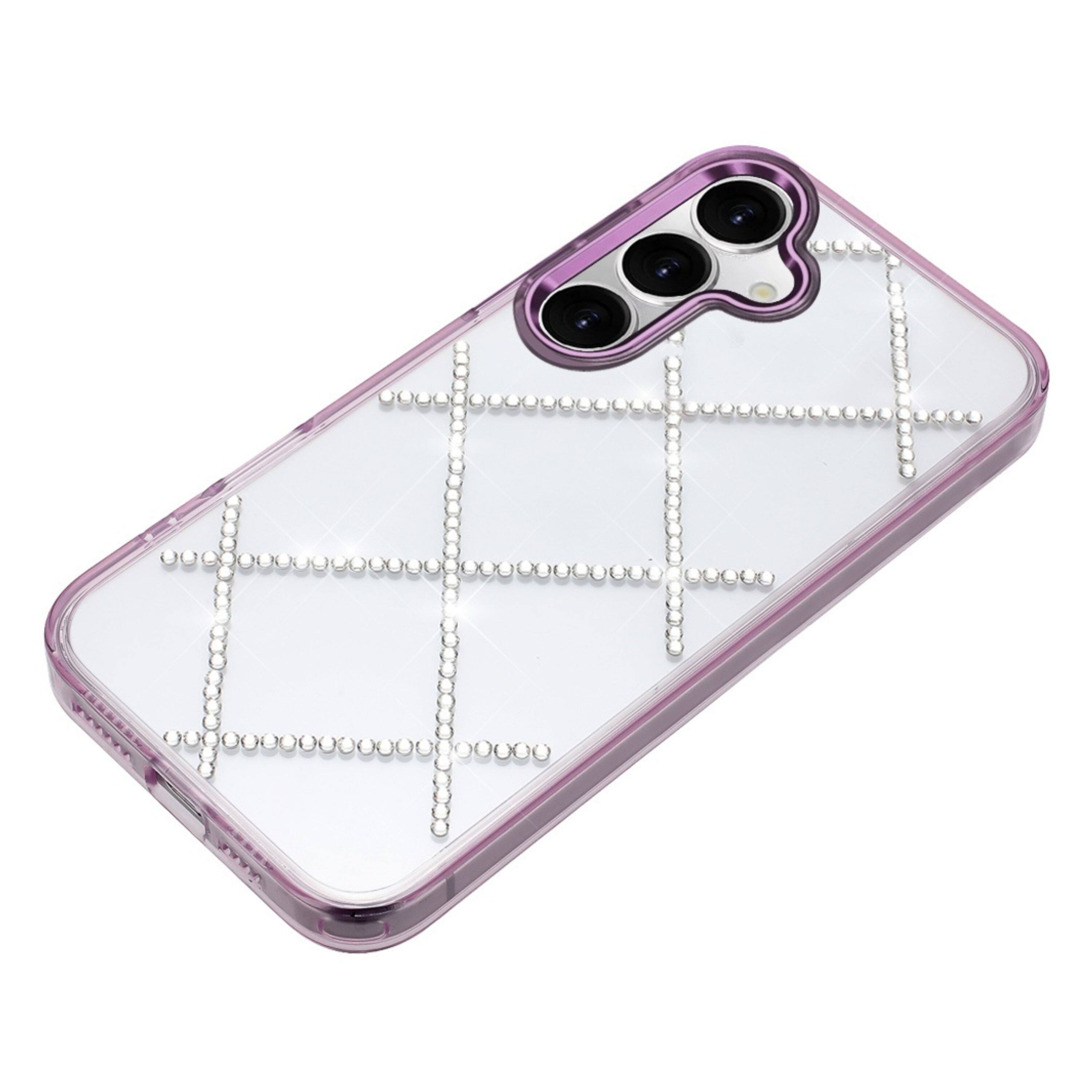Angle. Kitcheniva - Gem Bling Diamond Pattern Design Phone Case With Tempered Glass For Samsung Galaxy S26 Dark Purple - Dark Purple.