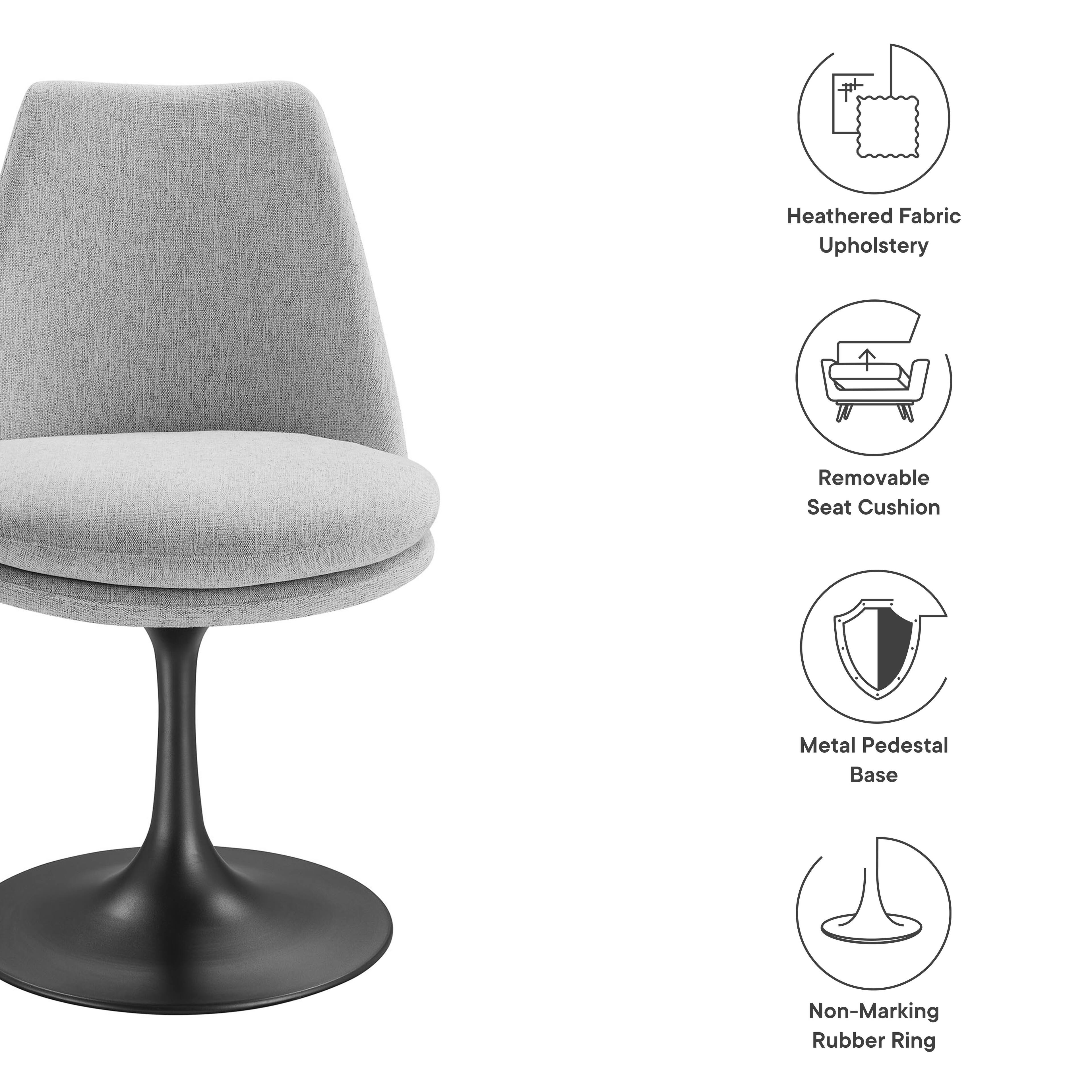 - Heathered Fabric Upholstery
- Removable Seat Cushion
- Metal Pedestal Base
- Non-Marking Rubber Ring