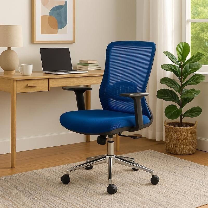 Angle. LeisureMod - Adorit Office Chair Ergonomic Mid-Back Mesh Computer Chair with Swivel & Tilt – Comfortable Desk Chair - Blue.