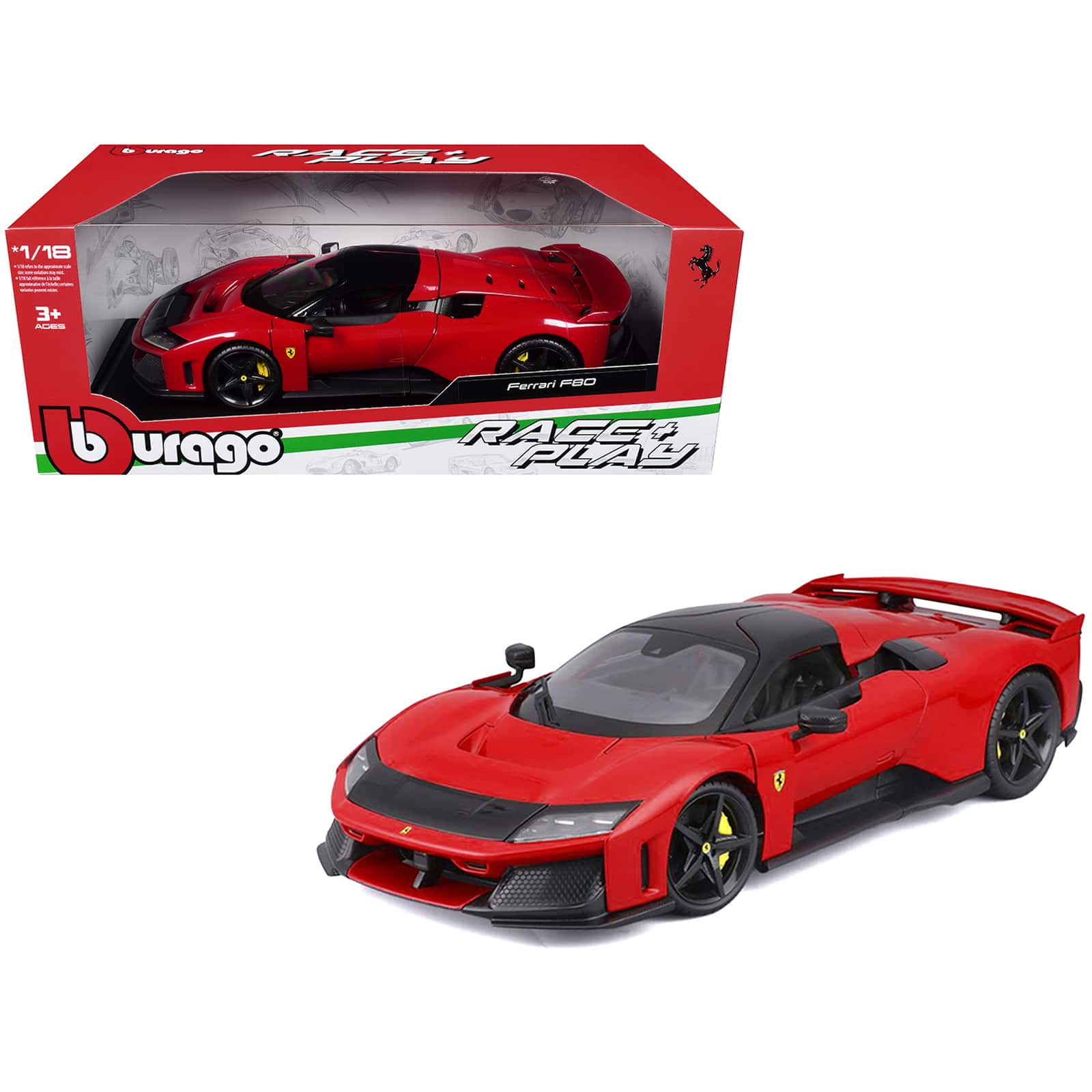 "Ferrari F80 Red with Black Top ""Race + Play"" Series 1/18 Diecast Model Car by Bburago" price history on PriceWatchPro