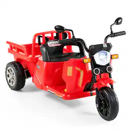 Costway - 12V Kids Motorcycle with 3 Wheels, Trailer, Shovel, 2 x 75W Motors, 2 Speed Levels - Red