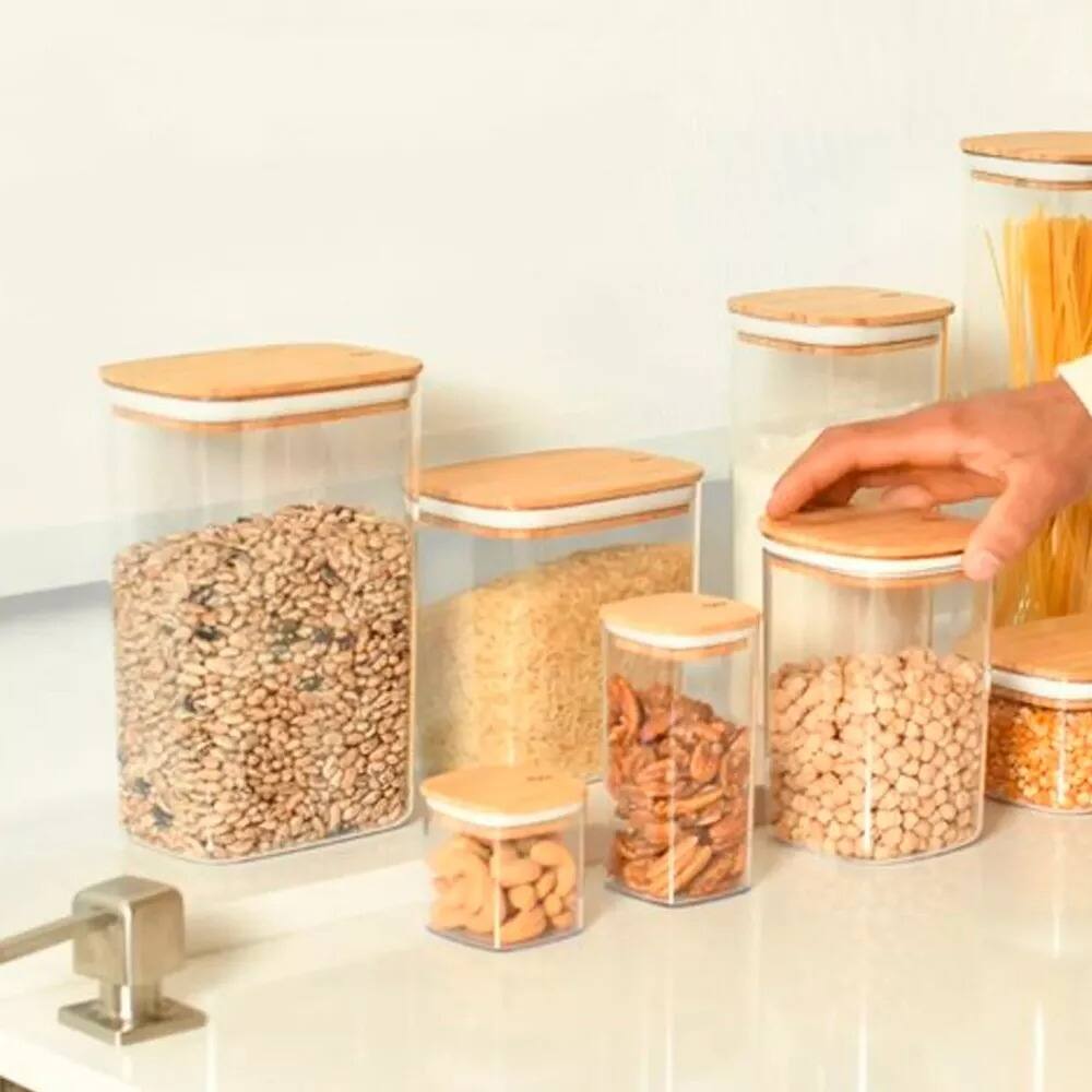 Alt View 1. OU - OU Airtight Food Storage Container w Bamboo Lid 4.2cup, Plastic Food Storage Container - Clear.