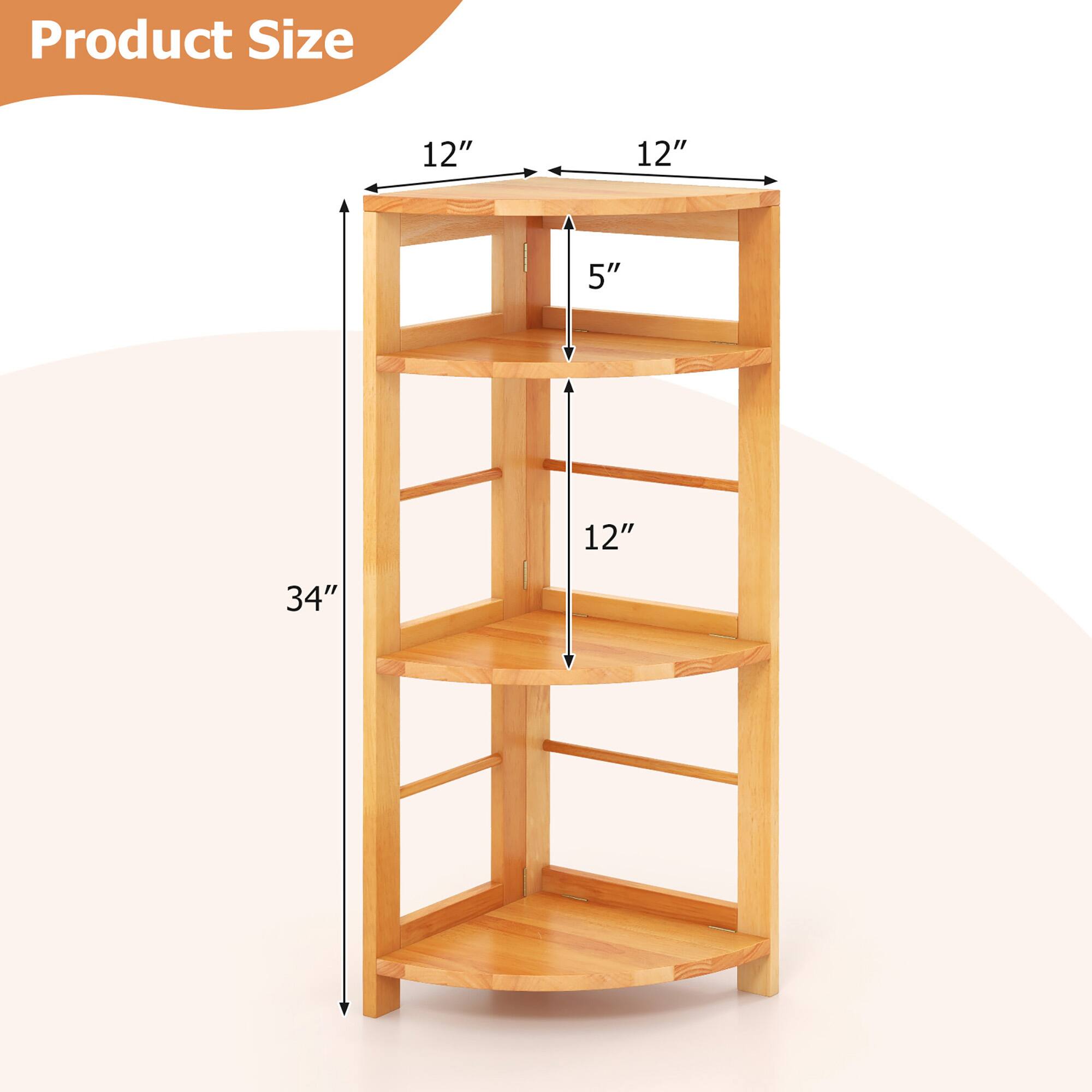 Alt View 2. Gymax - Gymax 4-Tier Corner Shelf w/ Rubber Wood Frame Anti-Toppling Kit Home Office Natural - Natural.