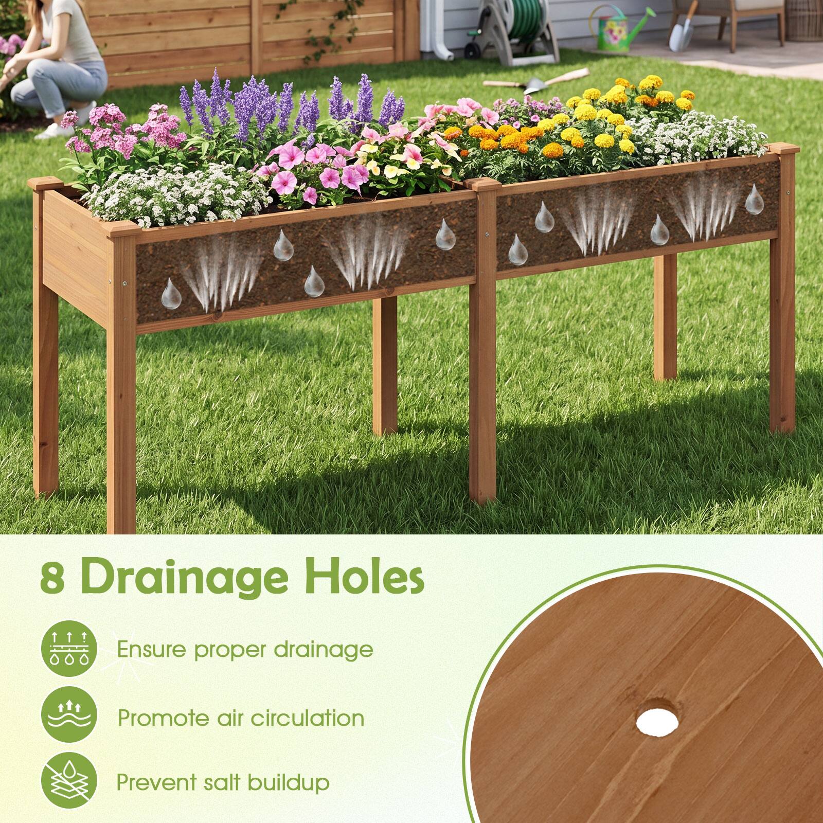 8 Drainage Holes  
Ensure proper drainage  
Promote air circulation  
Prevent salt buildup