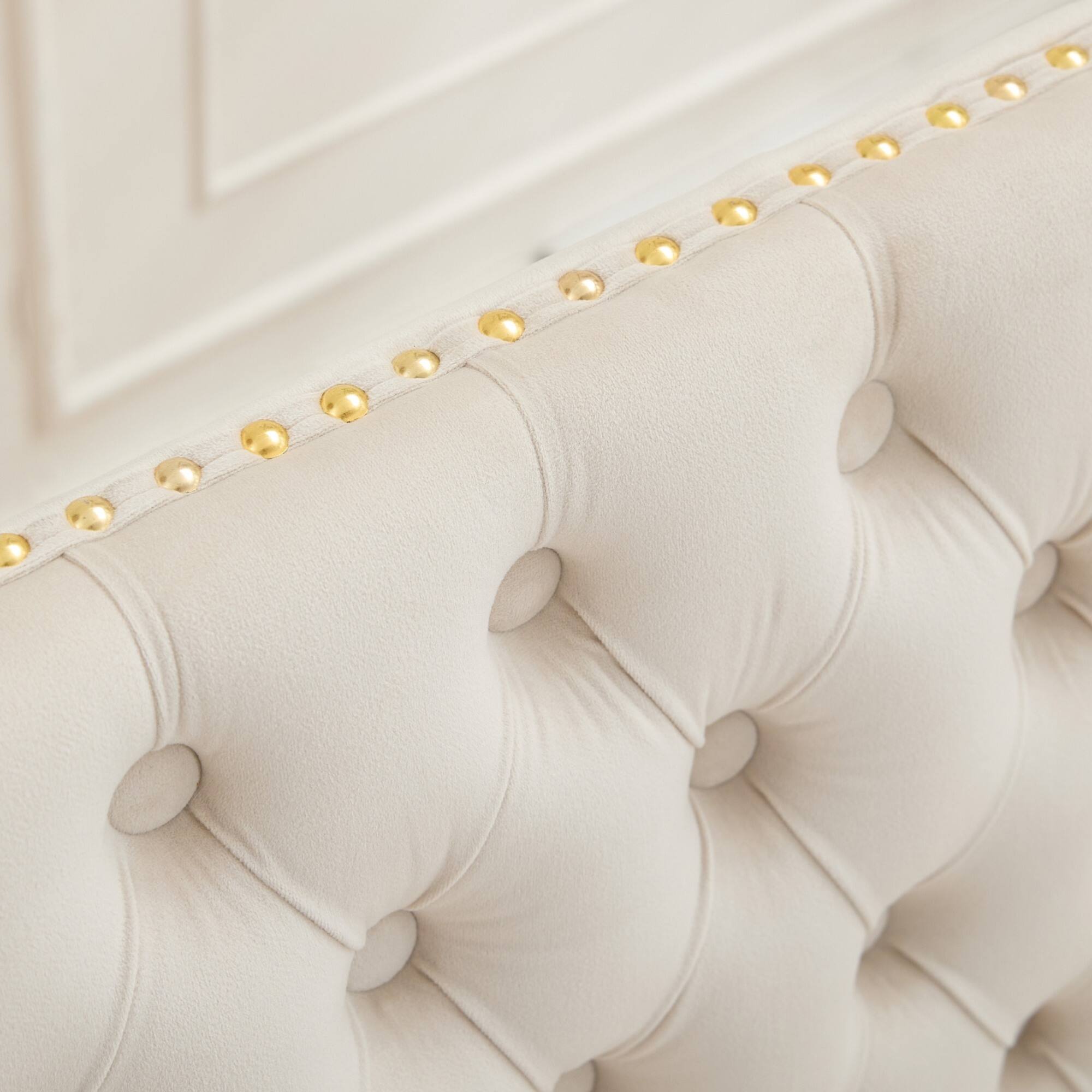 Alt View 7. GOODSILO - Velvet Tufted Double Seater Dining Bench with Gold Accent Legs for Kitchen and Dining Room Seating - Beige.