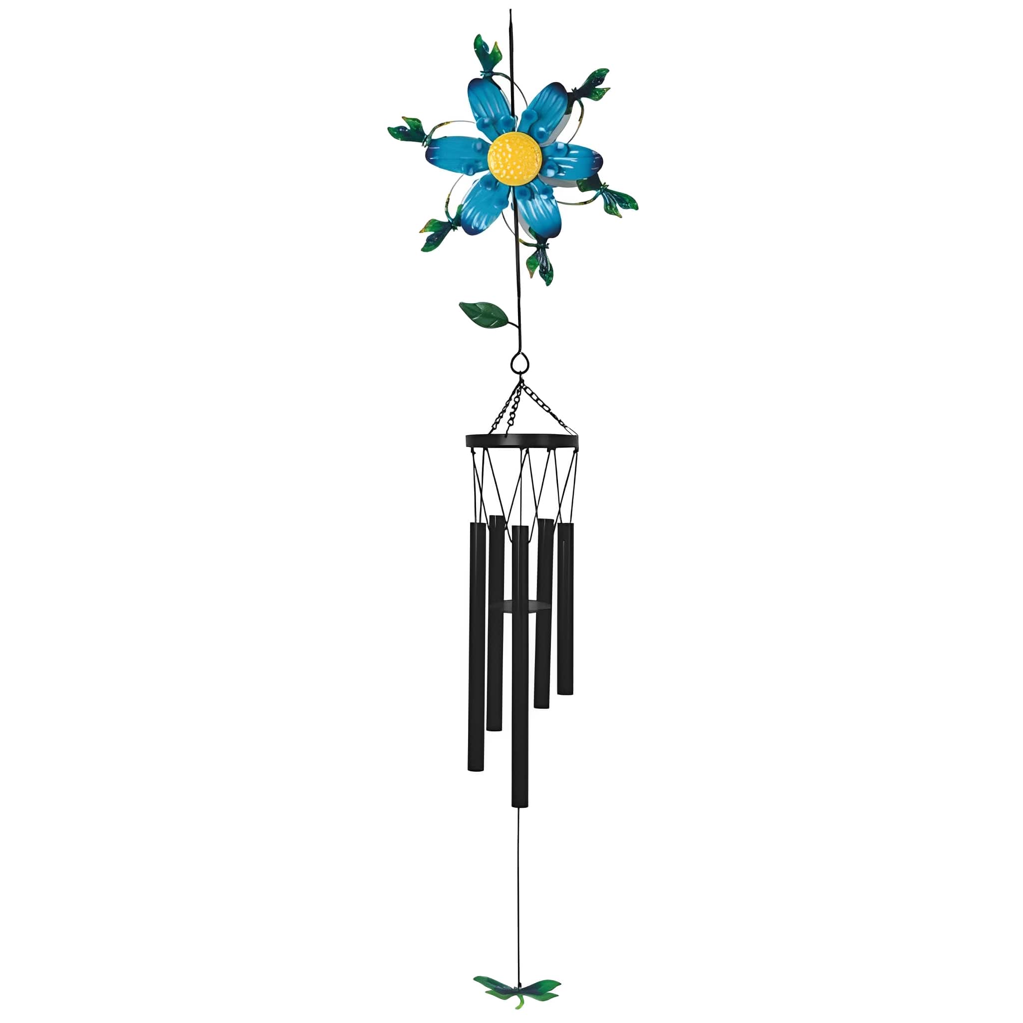 FC Design - 41"Long Spinning Windmill Flower with Dragonfly Wind Chime Outdoor Patio or Garden Hanging Decoration - Multi-Color