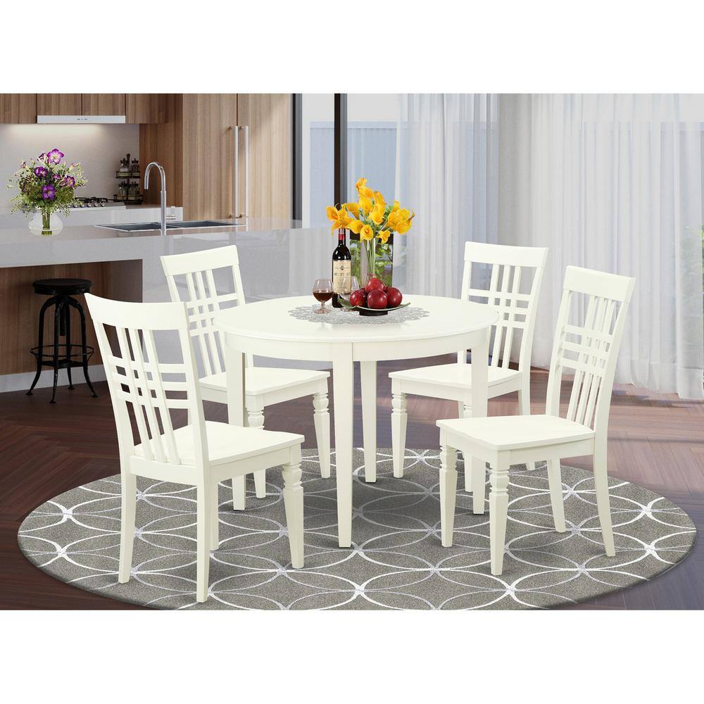 Back. East West Furniture - 5 PC Table and chair set with a Boston Table and 4 Dining Chairs in Linen White - Linen White.