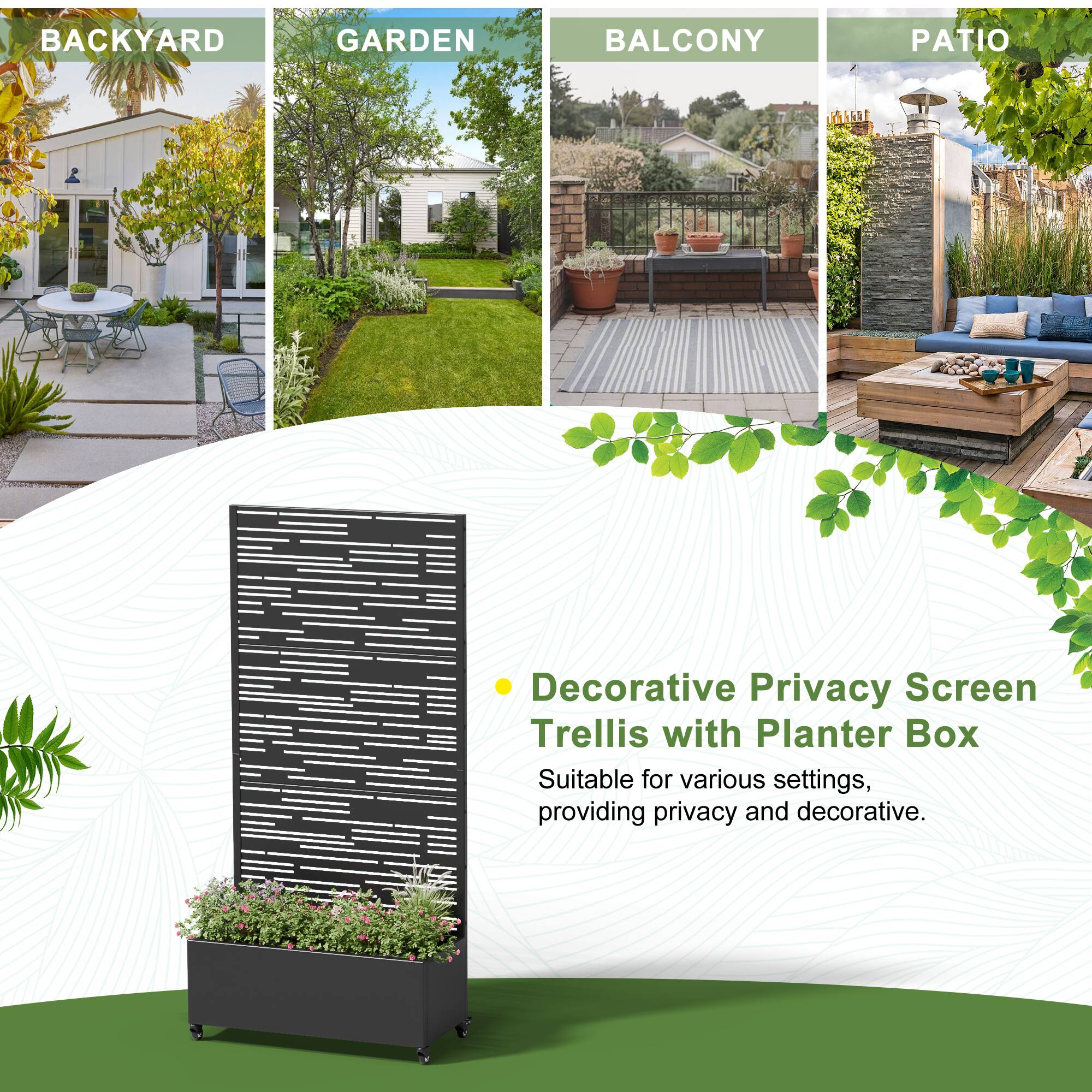 BACKYARD GARDEN BALCONY PATIO

Decorative Privacy Screen Trellis with Planter Box

Suitable for various settings, providing privacy and decorative.