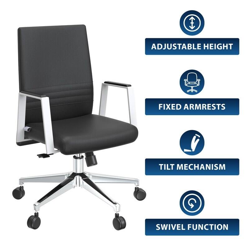 - Adjustable Height
- Fixed Armrests
- Tilt Mechanism
- Swivel Function