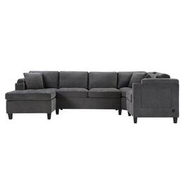 Boyel Living - Modern U-shaped Sectional Sofa 115.7 inch with Built-in Cup Holders Storage Space and USB Ports in Gray - Gray