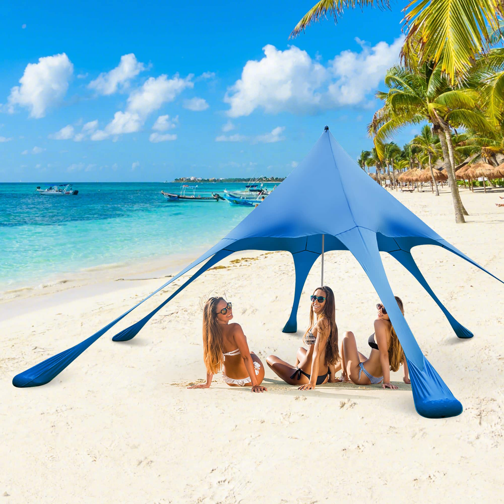 Alt View 1. Costway - 20 x 20 FT Beach Sunshade Canopy UPF50+ with Carry Bag & 8 Sandbags & Shovel - Blue.