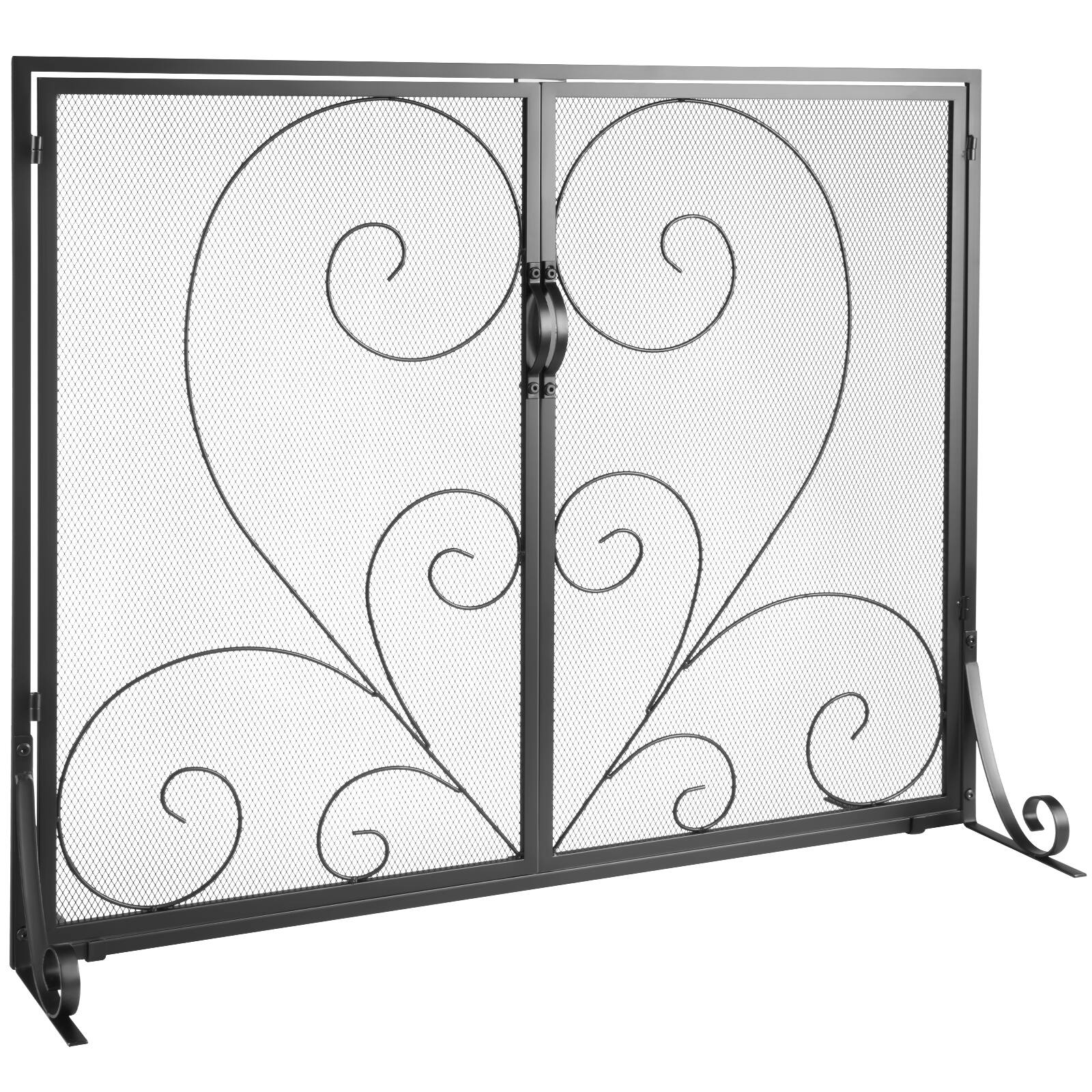 Front. VEVOR - Fireplace Screen 1 Panel with Door, Sturdy Iron Mesh Fireplace Screen, 39"(L) x31.6"(H) Spark Guard Cover - Black.