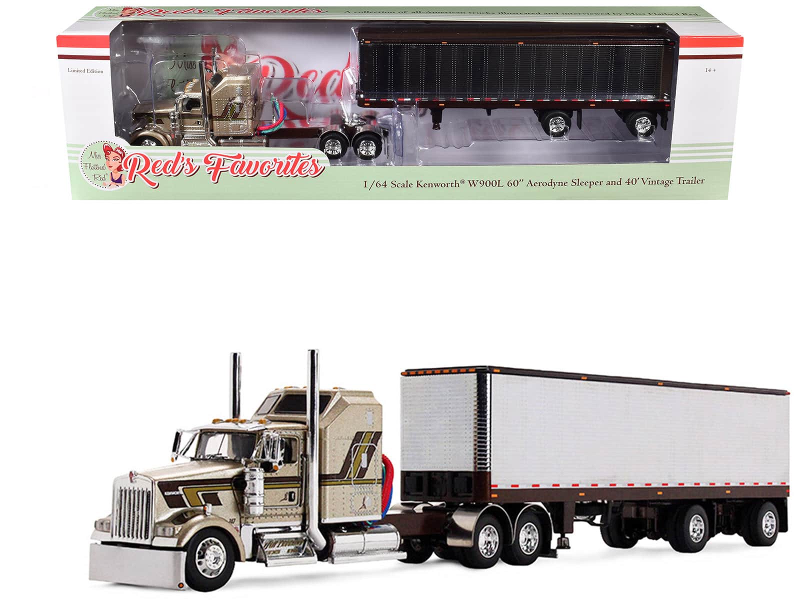 "First Gear - Kenworth W900L with 60"" Aerodyne Sleeper and 40' Vintage Trailer Beige with Stripes 1/64 Diecast Model by DCP/First Gear" price history on PriceWatchPro