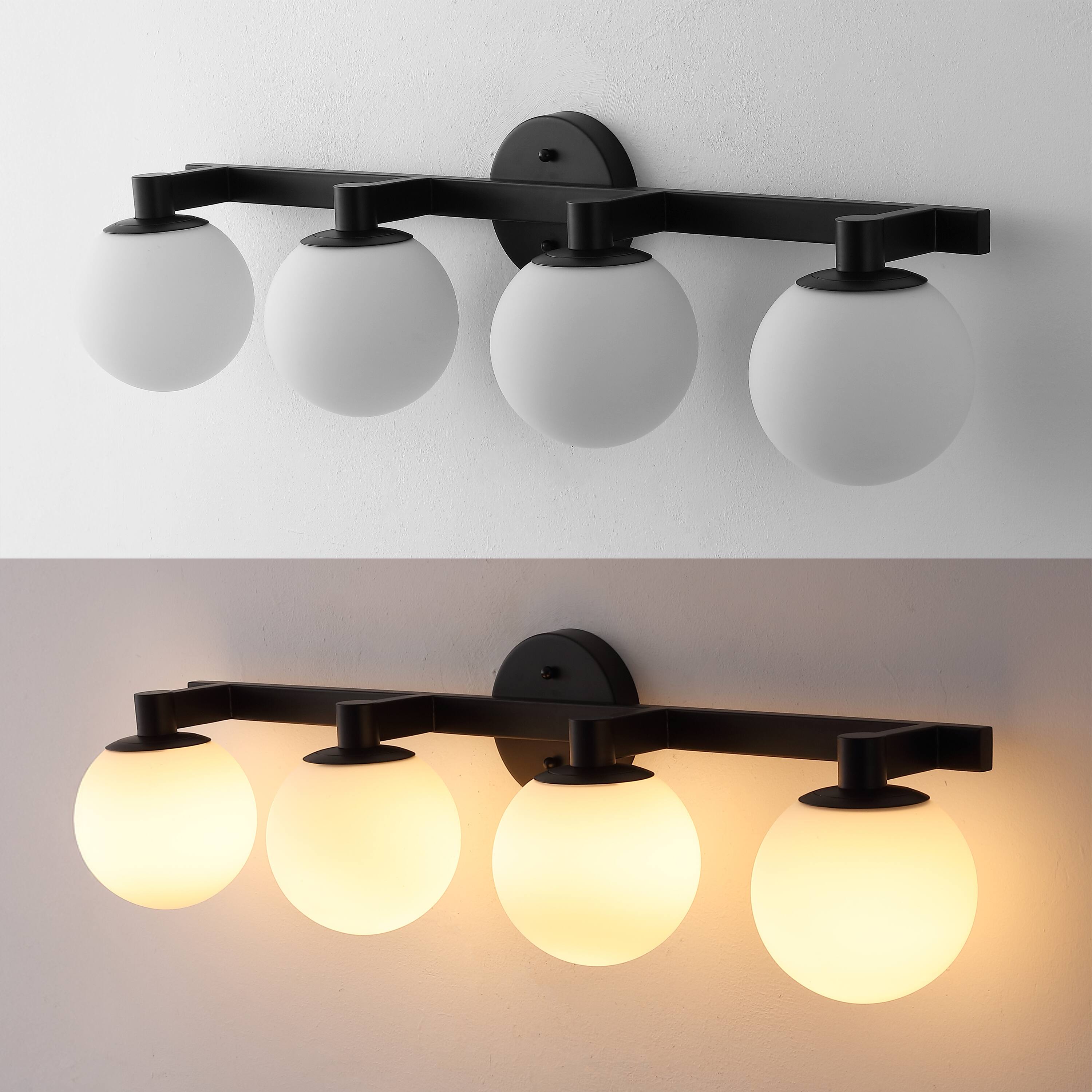 Alt View 4. Jonathan Y - Modernist Globe 34" 4-Light Metal/Frosted Glass Modern Contemporary LED Vanity, Black - Black/White.