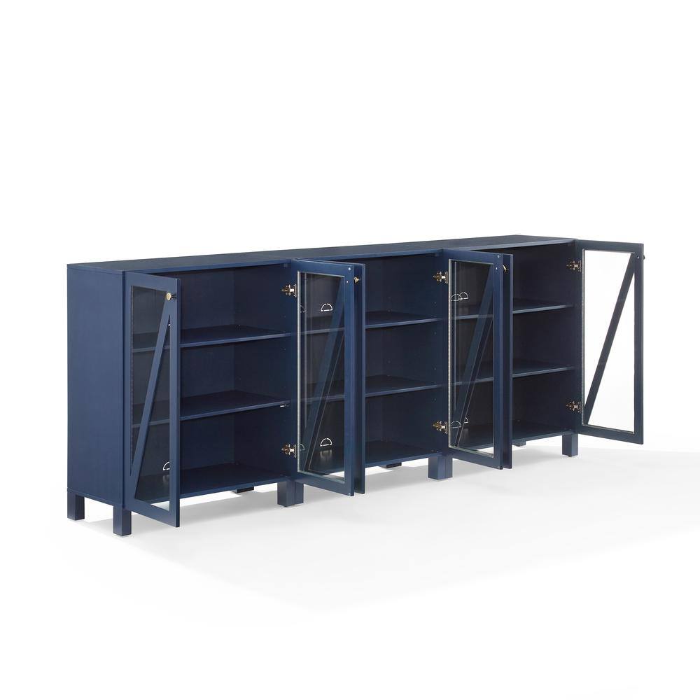 Back. Crosley Furniture - Cassai 3-Piece Media Sideboard Cabinet Set - 3 Storage Pantries - Navy.