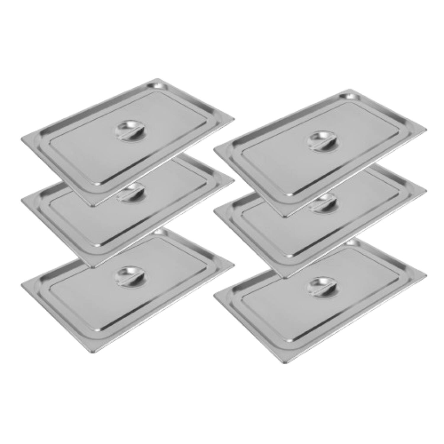 Front. Home Collection - 6 Pack Stainless Steel Steam Table Lids Set 1/1 Size Commercial Food Pan Covers - Silver.