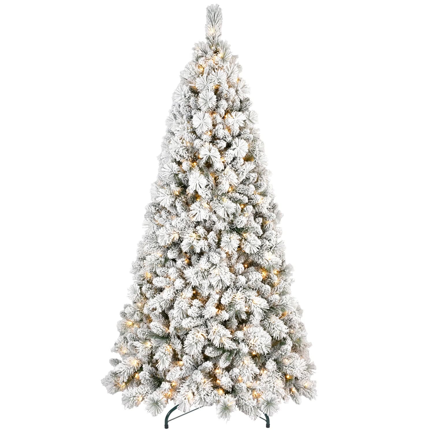 Boyel Living - 9 ft. Flocked Christmas Tree Pre Lit with 750 Warm White LED Lights - Green,White