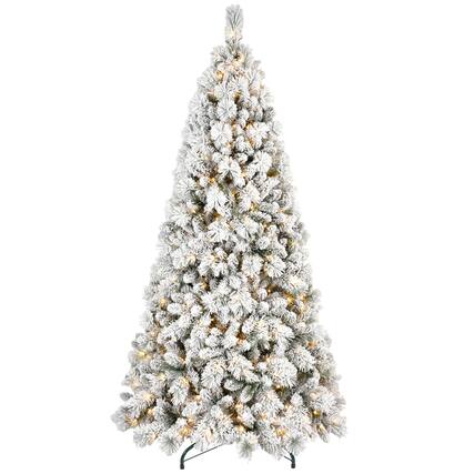 Front. Boyel Living - 6 ft. Flocked Christmas Tree Pre Lit with 350 Warm White LED Lights - Green,White.