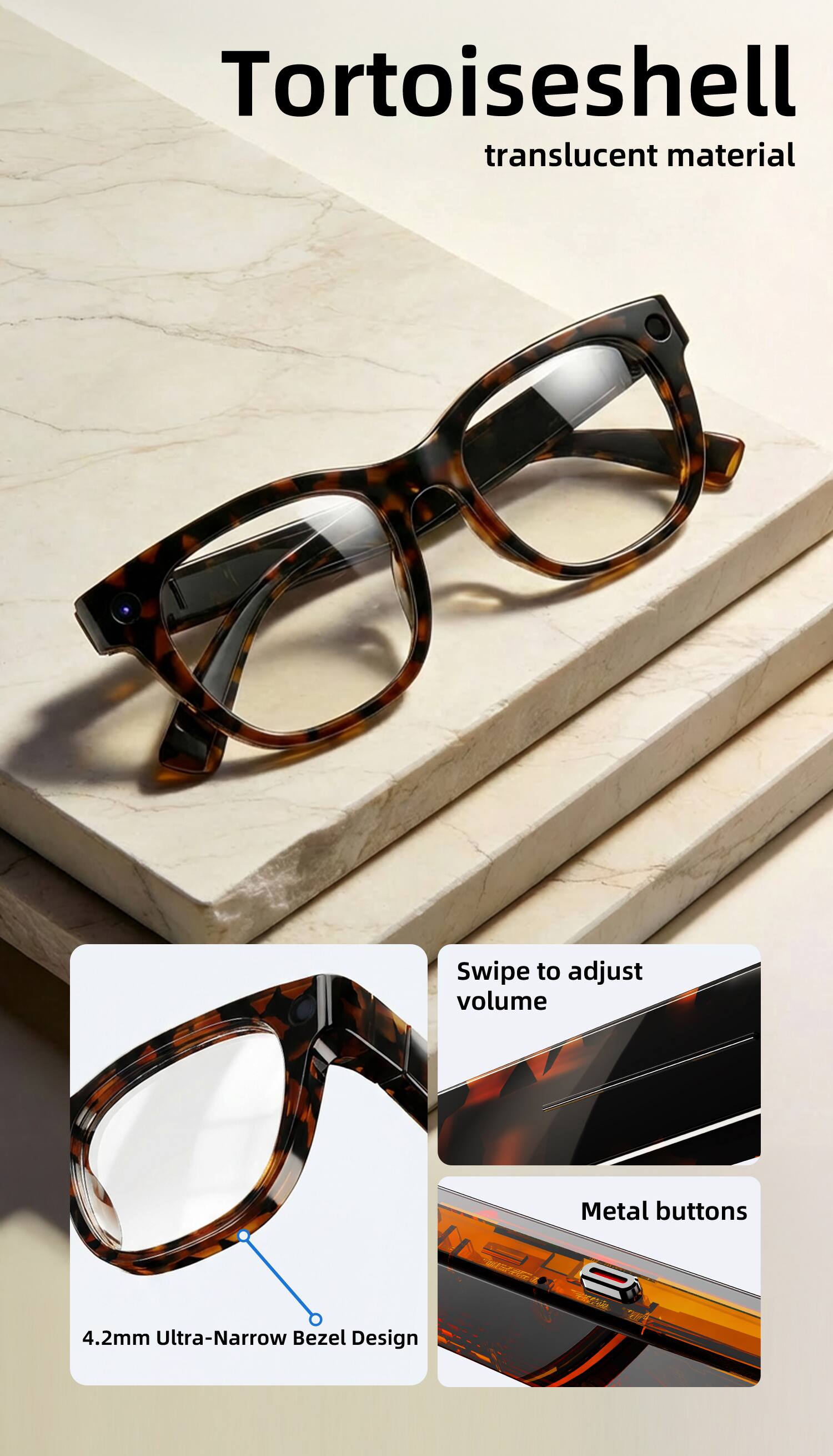 Tortoiseshell translucent material

Swipe to adjust volume

Metal buttons

4.2mm Ultra-Narrow Bezel Design