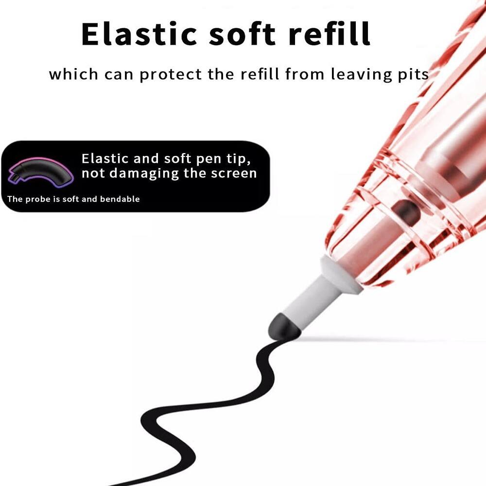 Elastic soft refill  
which can protect the refill from leaving pits  

Elastic and soft pen tip, not damaging the screen  
The probe is soft and bendable