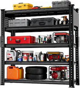 Silvel - 72" H Heavy Duty Grid Storage Shelves, 4000LBS 5 Tier Adjustable Metal Shelving, 48" W x 72" H x 24" D - Black