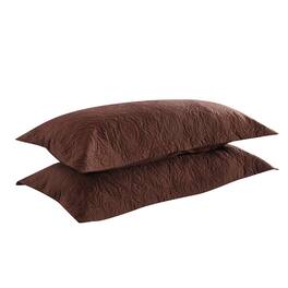 MarCielo - 2-Pack Embroidered Solid Color Pillow Shams Polyester - Brown