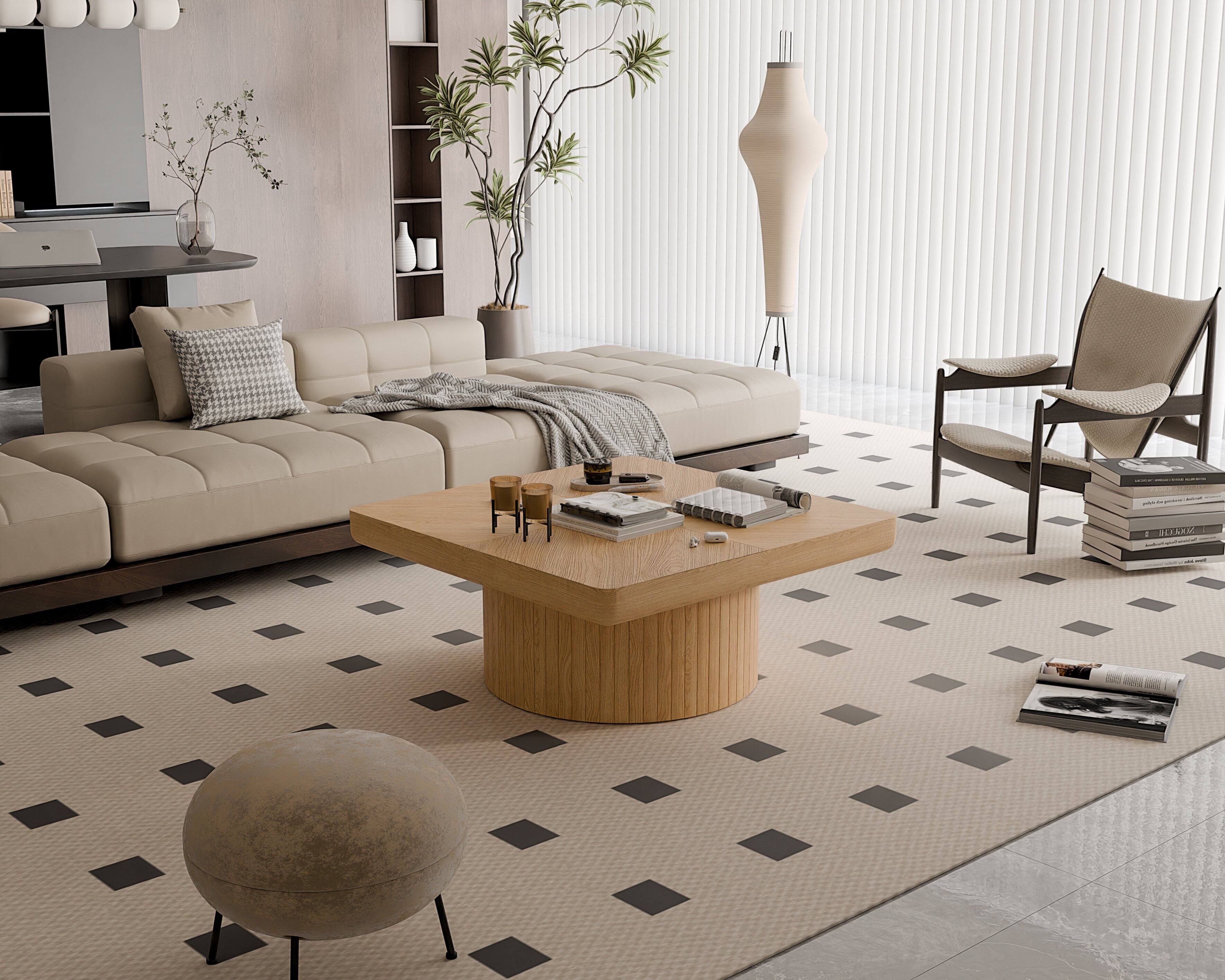 Alt View 2. Loheer - Loheer 34.6 Inch Square Coffee Table Modern Wood Veneer Center Table with Parquet Pattern and Cylindrical Base Natural - Natural Wood.