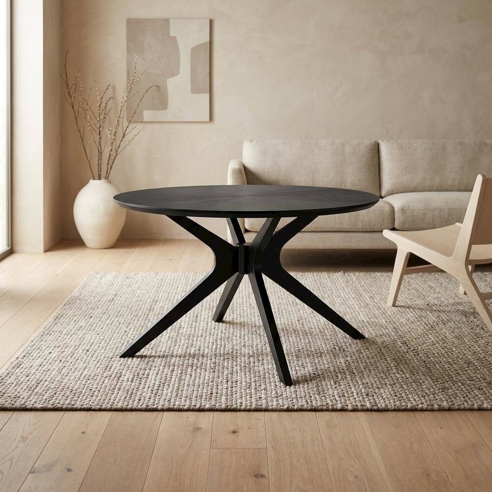 Left. FurniFact - Round Wooden Coffee Table with Modern Design and Durable Build - Black.