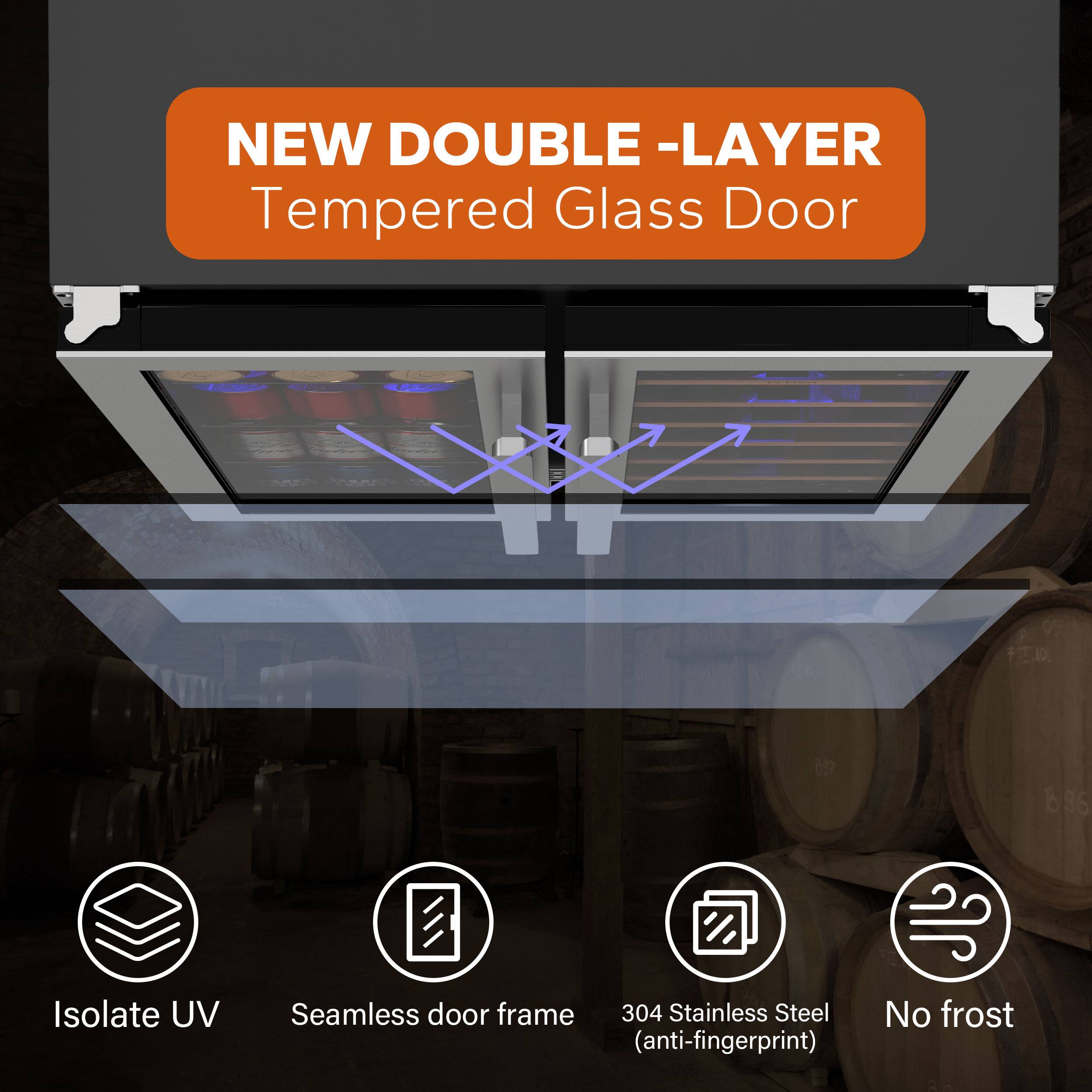 NEW DOUBLE -LAYER Tempered Glass Door
Isolate UV
Seamless door frame
304 Stainless Steel (anti-fingerprint)
No frost