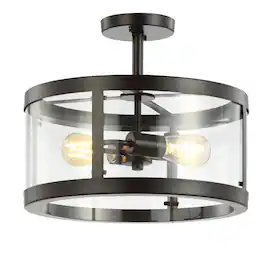 Jonathan Y - Herndon 2-Light 15" Iron/Glass Modern LED Flush Mount, Black - Oil Rubbed Bronze/Clear