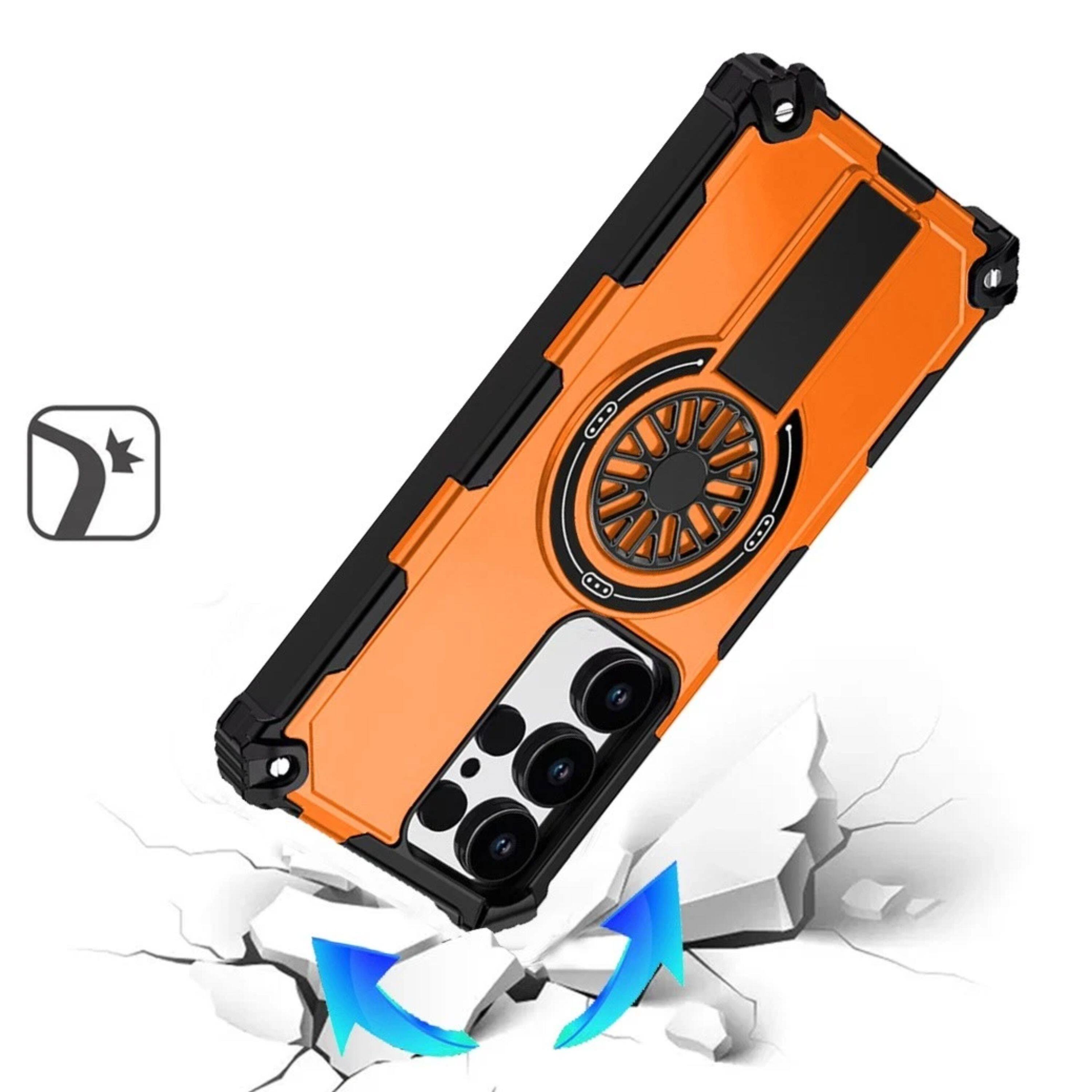 Angle. Kitcheniva - Rugged Magnetic Circle Pop-Out Stand Phone Case With Tempered Glass For Samsung Galaxy S25 Ultra - Cosmic Orange.