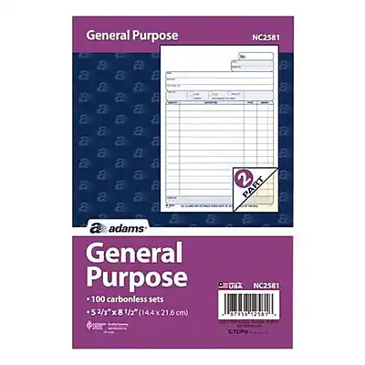 General Purpose
NC2581
adams
General Purpose
100 carbonless sets
5 5/8" x 8 1/2" (14.4 x 21.6 cm)
PART
NC2581
87958
12589