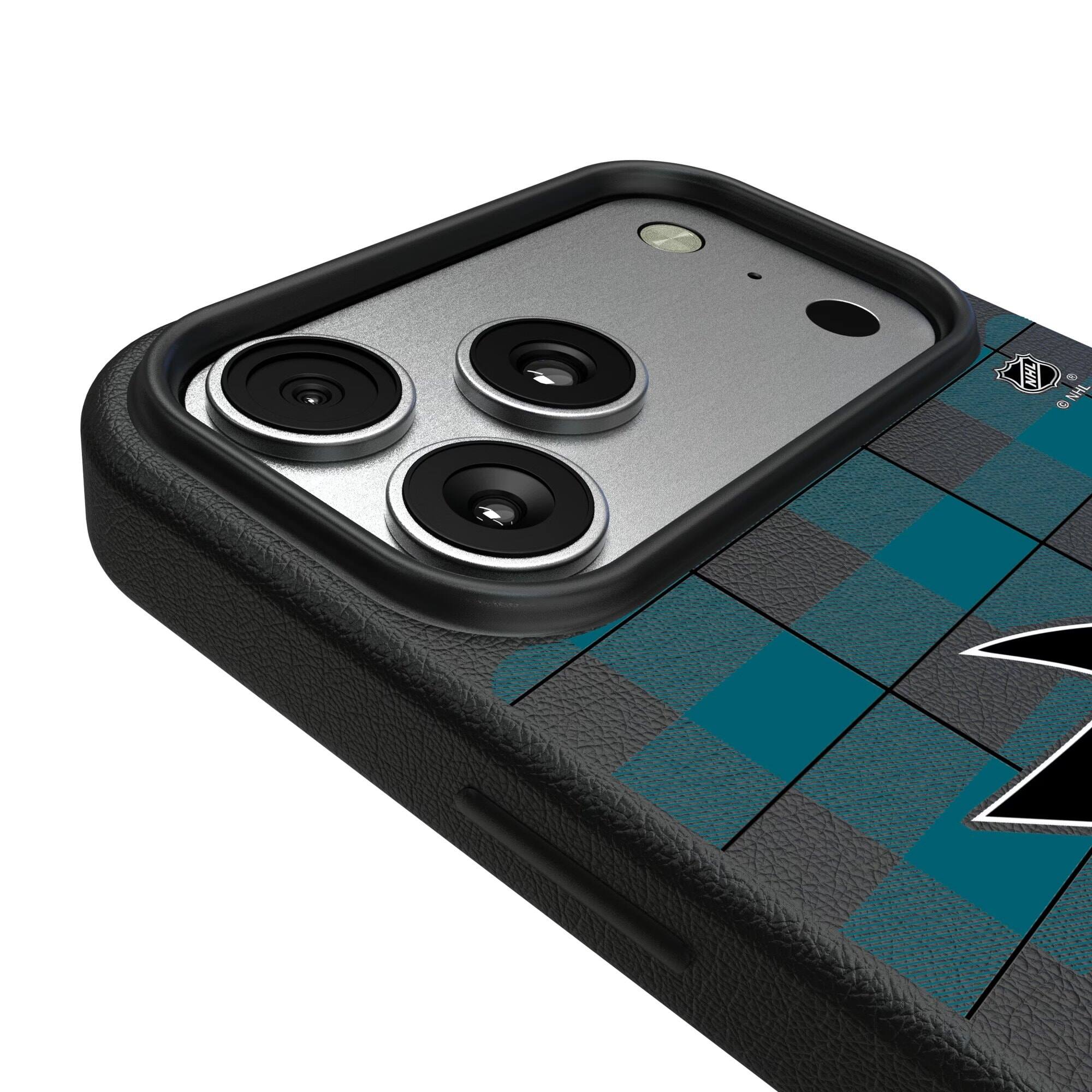 Alt View 2. Keyscaper - San Jose Sharks Plaid iPhone Magnetic Bump Case - 15 - Black.