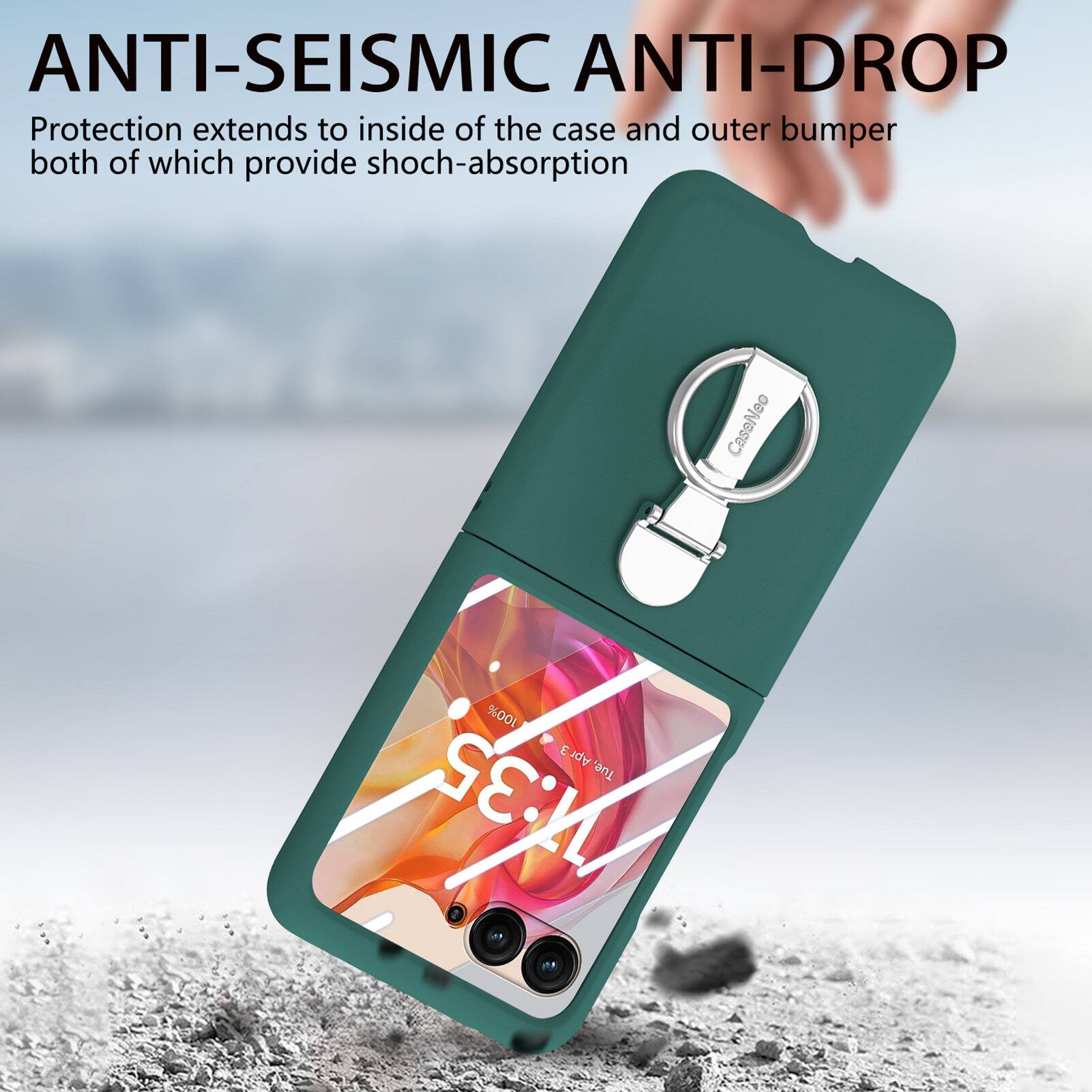 ANTI-SEISMIC ANTI-DROP Protection extends to inside of the case and outer bumper both of which provide shock-absorption. CaseNeo 100%