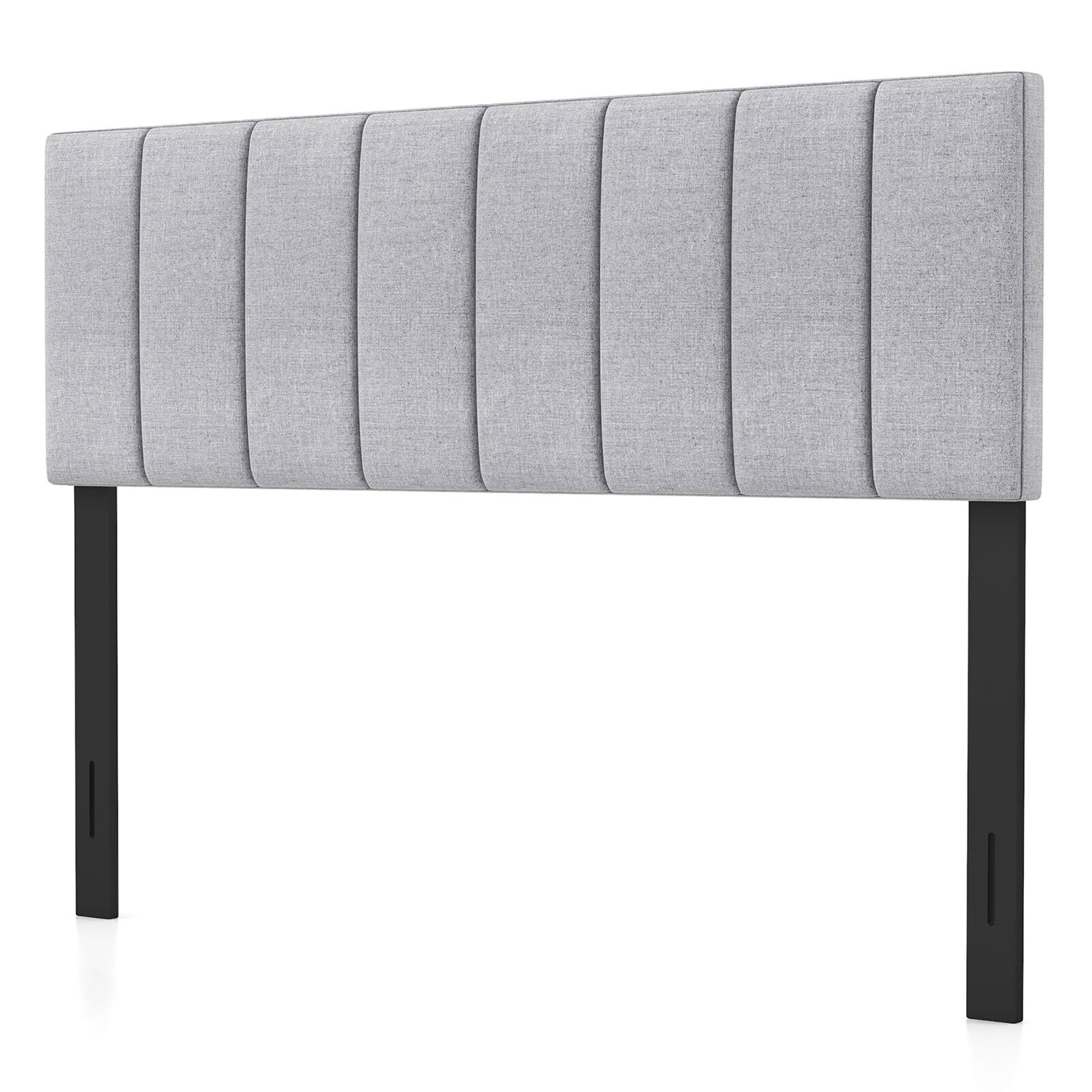 Gymax - Linen Upholstered Headboard Vertical Channel Tufted Wood Leg for Full/Queen - Gray