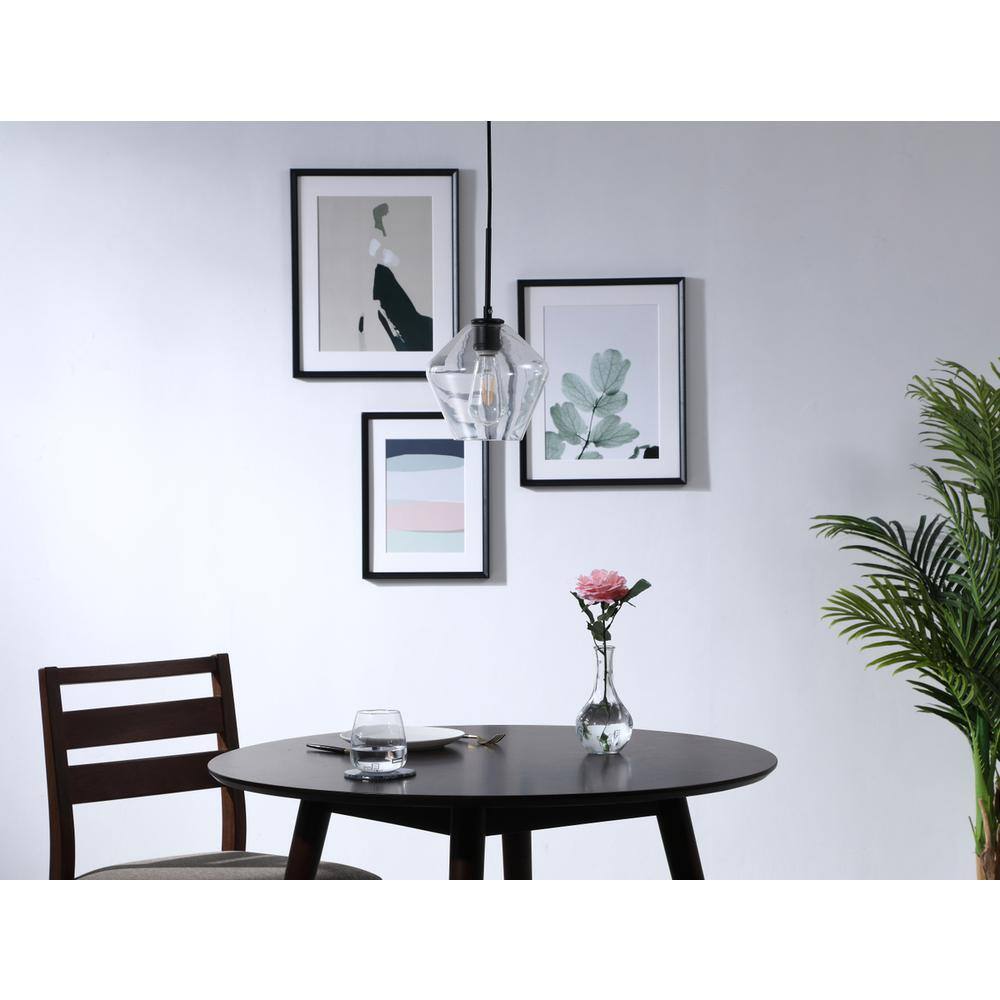 Left. Living District - Gene 1 light Black and Clear glass pendant - Black And Clear Glass.