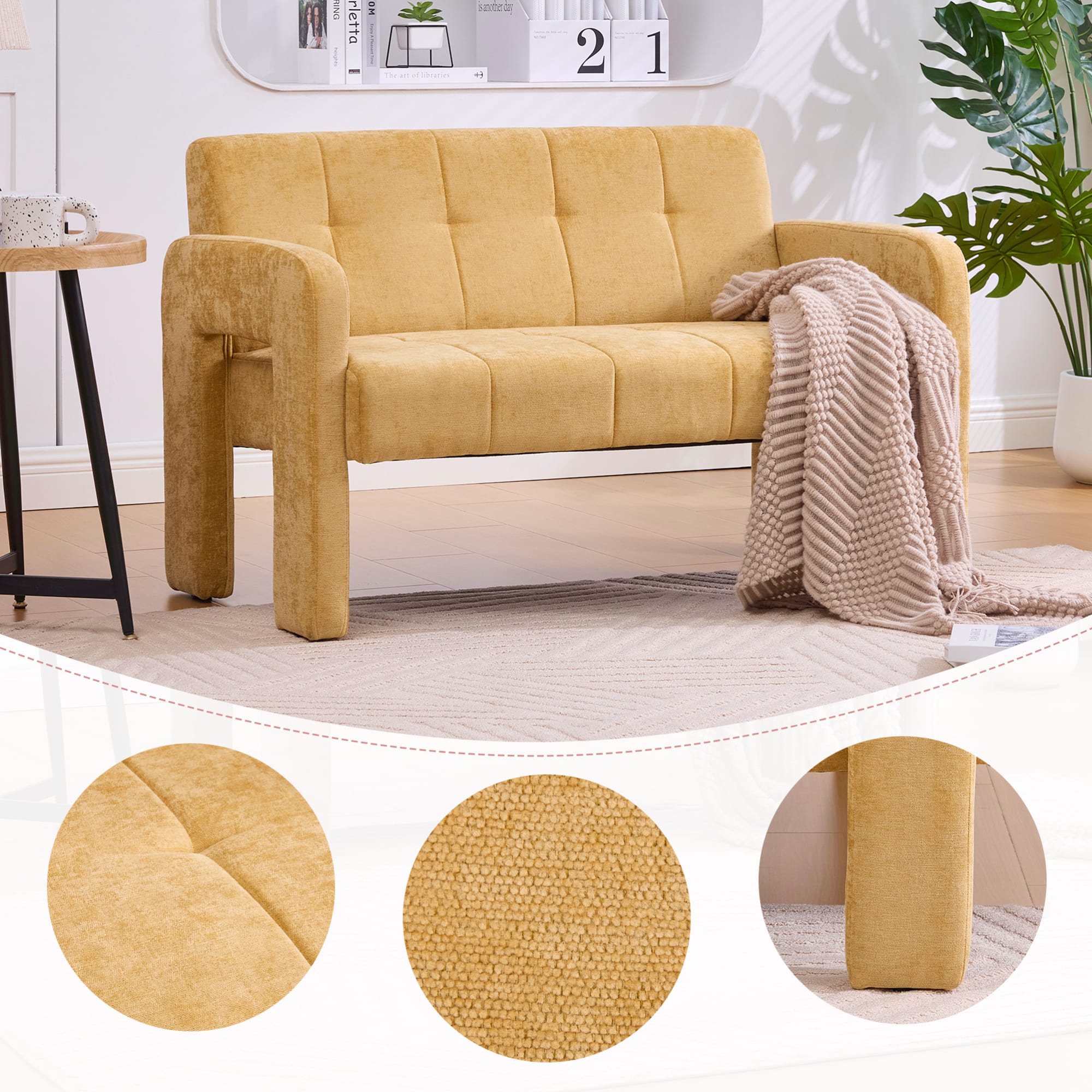 GOODSILO - Modern Double Armchair Sofa for Living Room and Bedroom with Dual Armrests and Comfortable Seating - Yellow