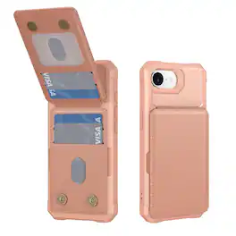 Dteck - Magnetic Closure Credit Card Holder Slots Stand Function Rugged Wallet Case For Apple iPhone 17e - Rosegold