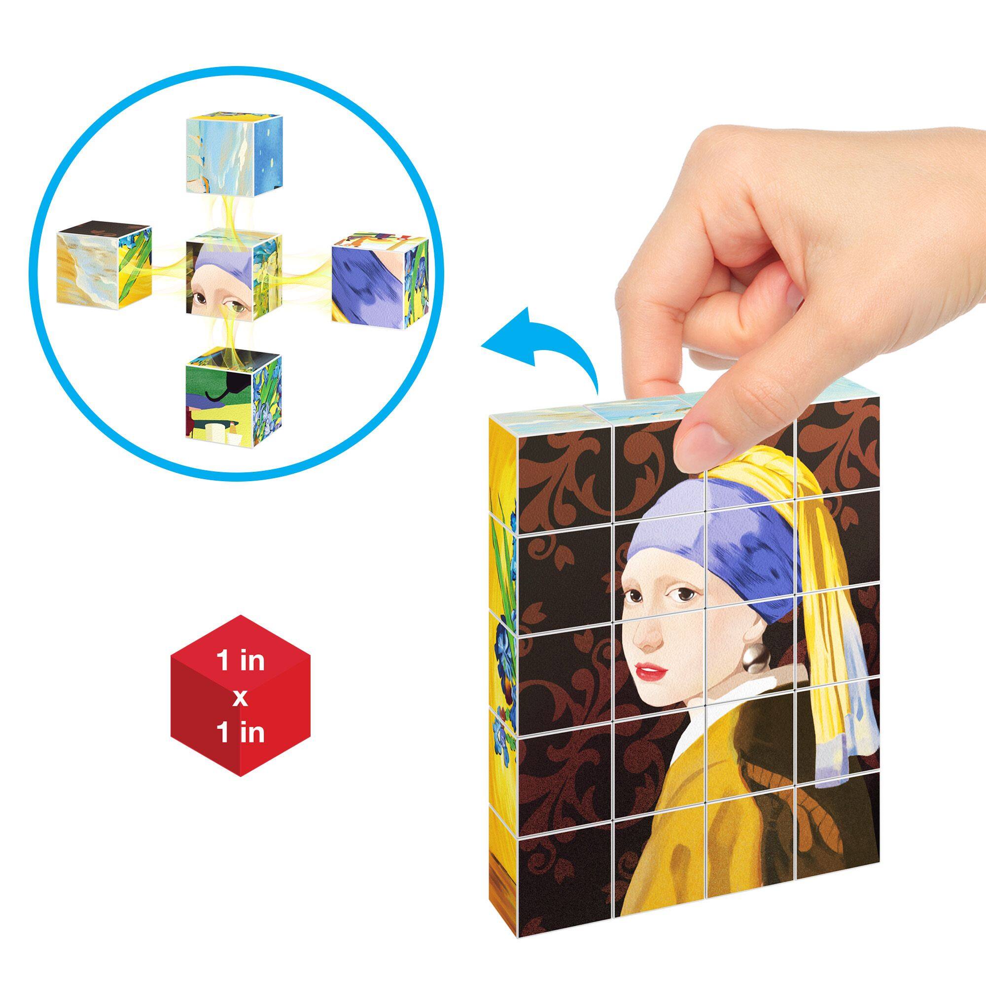 Alt View 5. PicassoTiles - PICASSO-TILES 20PCS 1" Magnetic Puzzle Building Cubes of Famous World Art with Free Frame, STEM Educational Toy for Kids.