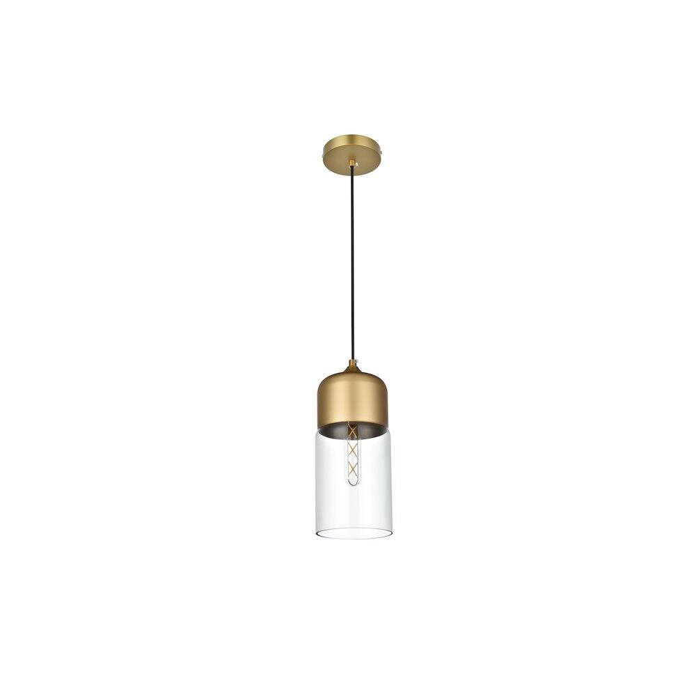 Angle. Living District - Ashwell 5 Inch Pendant Clear Shade in Satin Gold - Satin Gold And Clear.