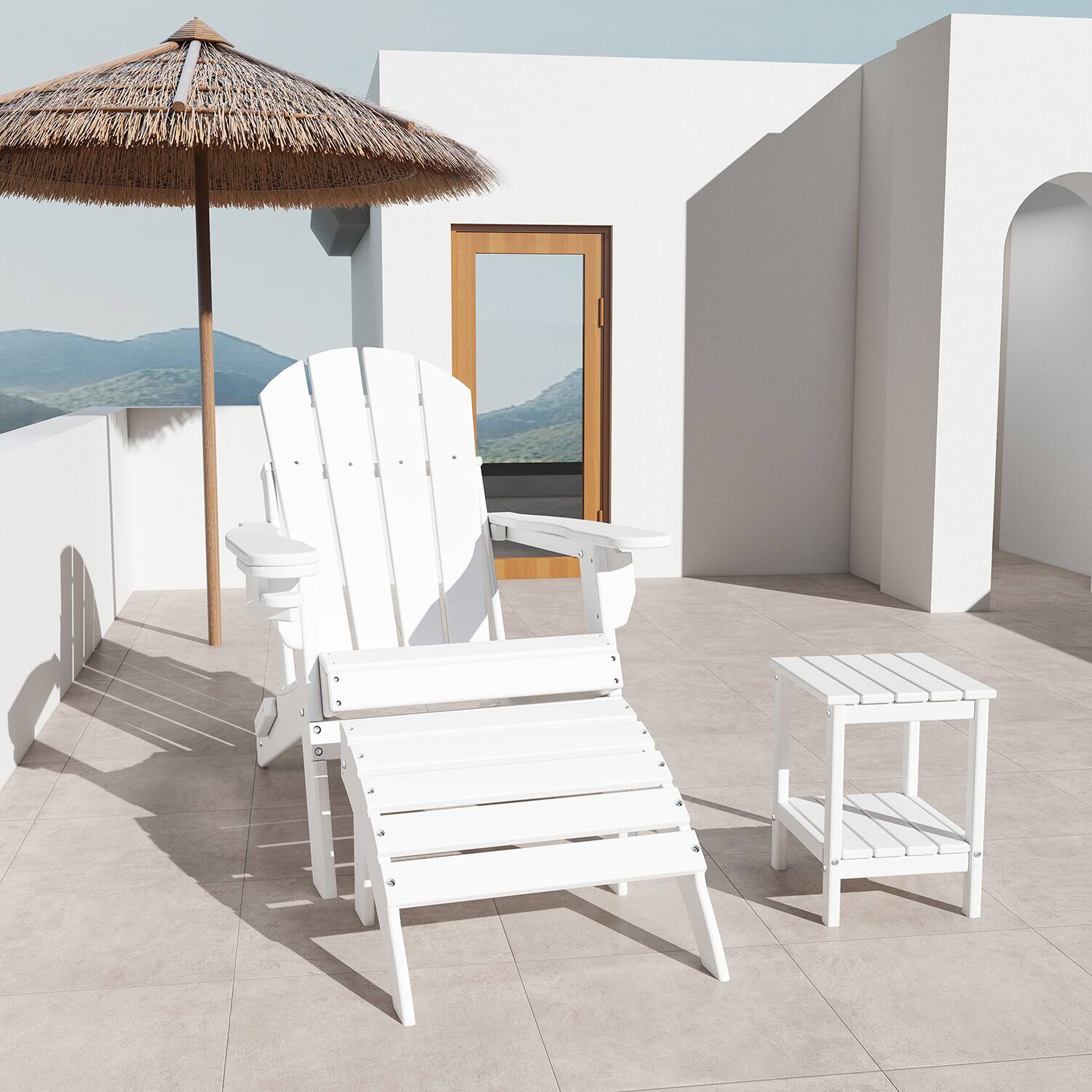 Alt View 1. FODINGHILL - HDPE Adirondack Ottoman, All weather Footrest for Patio & Garden - White.