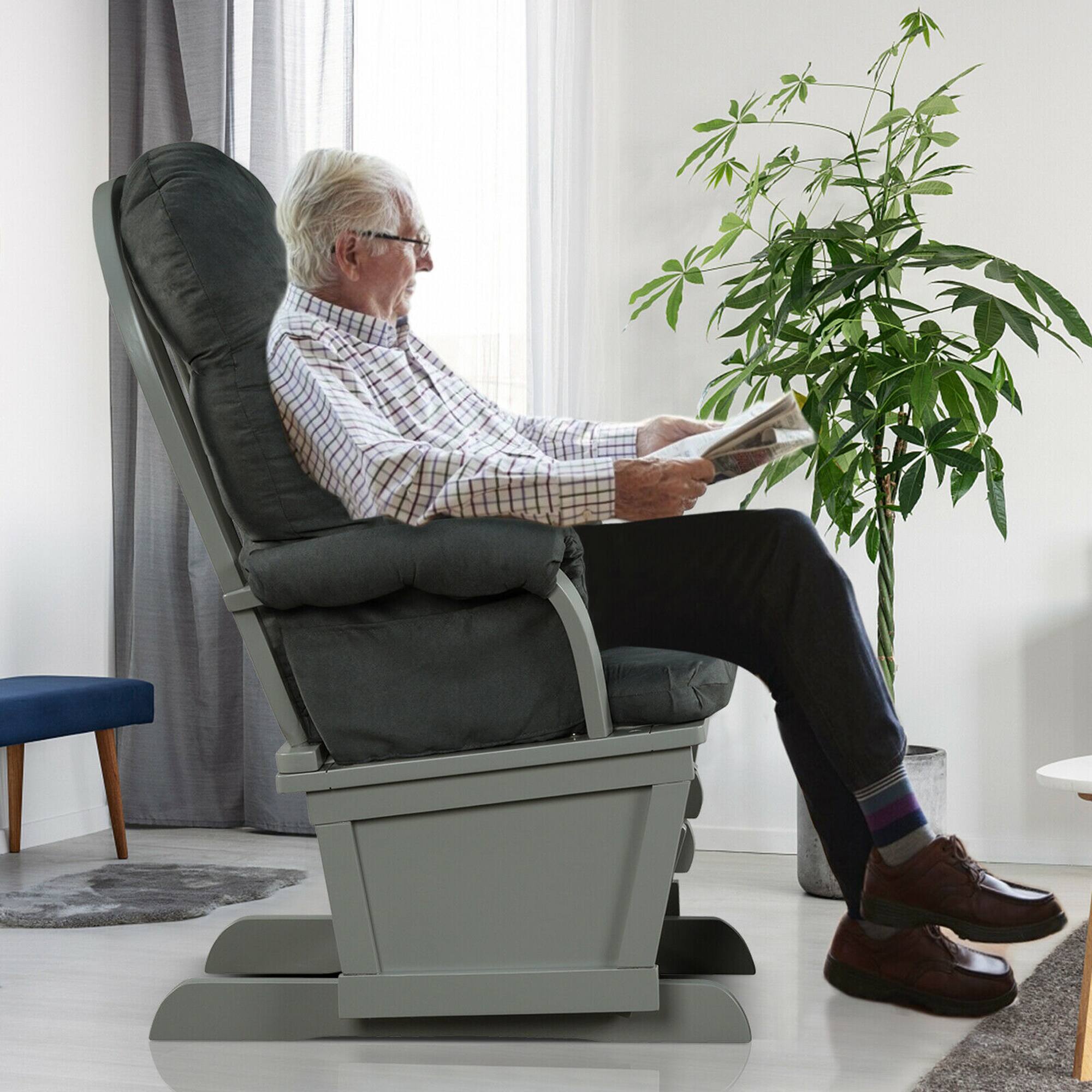 Alt View 3. Gymax - Gymax Wood Glider & Ottoman Cushion Set Baby Nursery Rocking Chair Dark Grey - Dark Grey.
