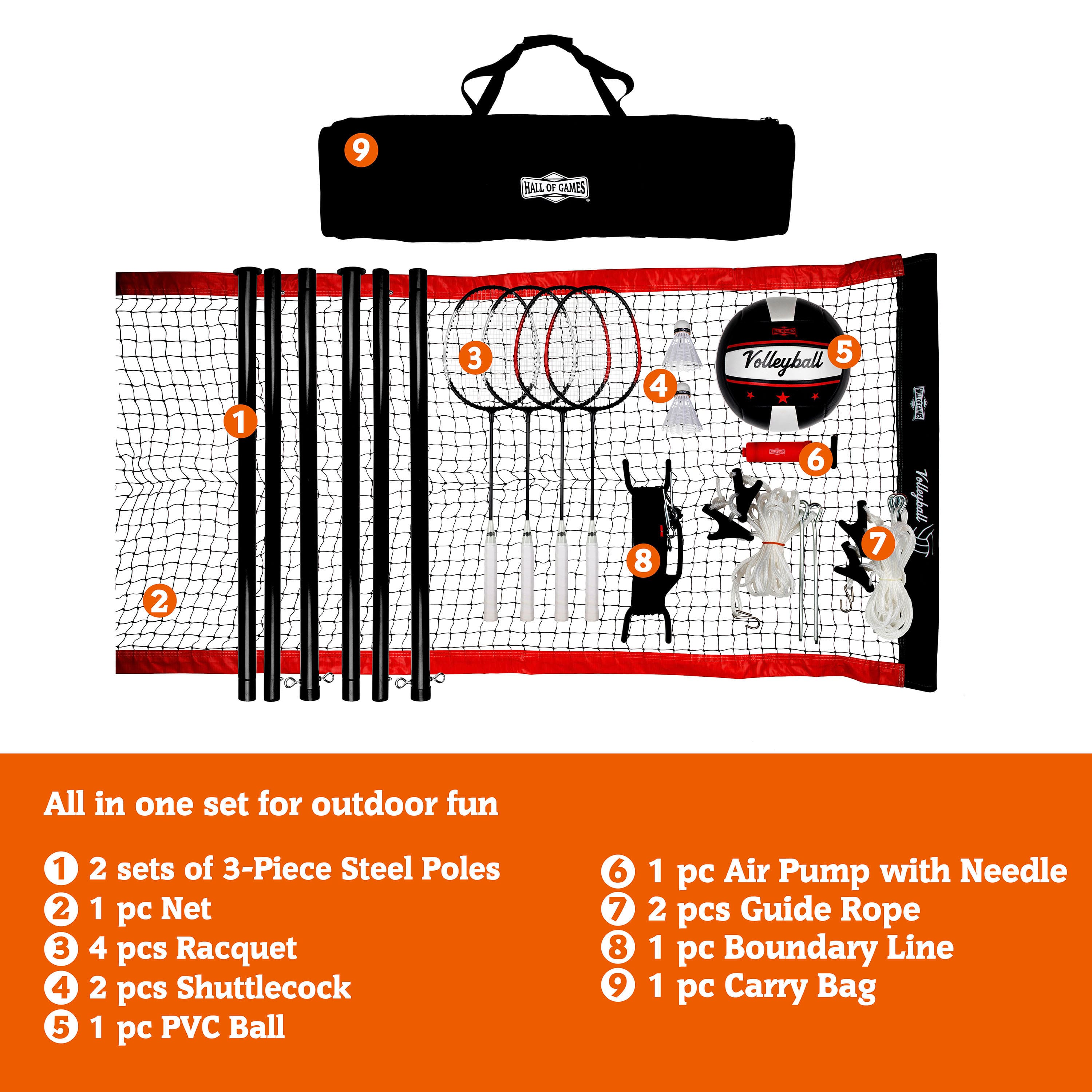 Hall of Games 32ft Outdoor Volleyball and Badminton Net with Carrying