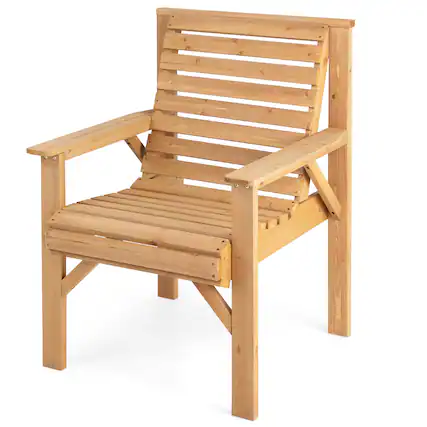 Front. Gymax - Gymax Fir Wood Chair Dining Inclined Backrest Garden Yard Indoor Natural Patio - Natural.