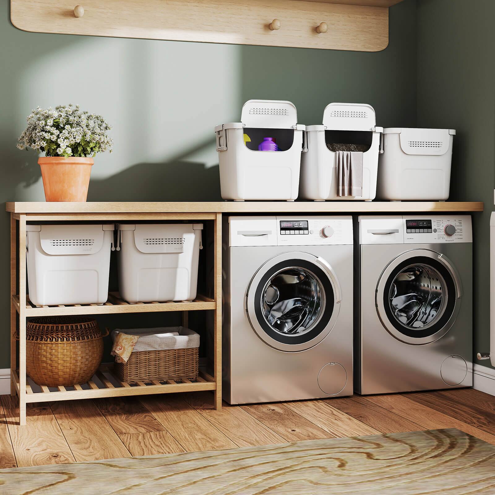 Alt View 4. Costway - Costway 3 PCS Plastic Storage Bins with Front Door & Side Handles for Kitchen, Bedroom - White.